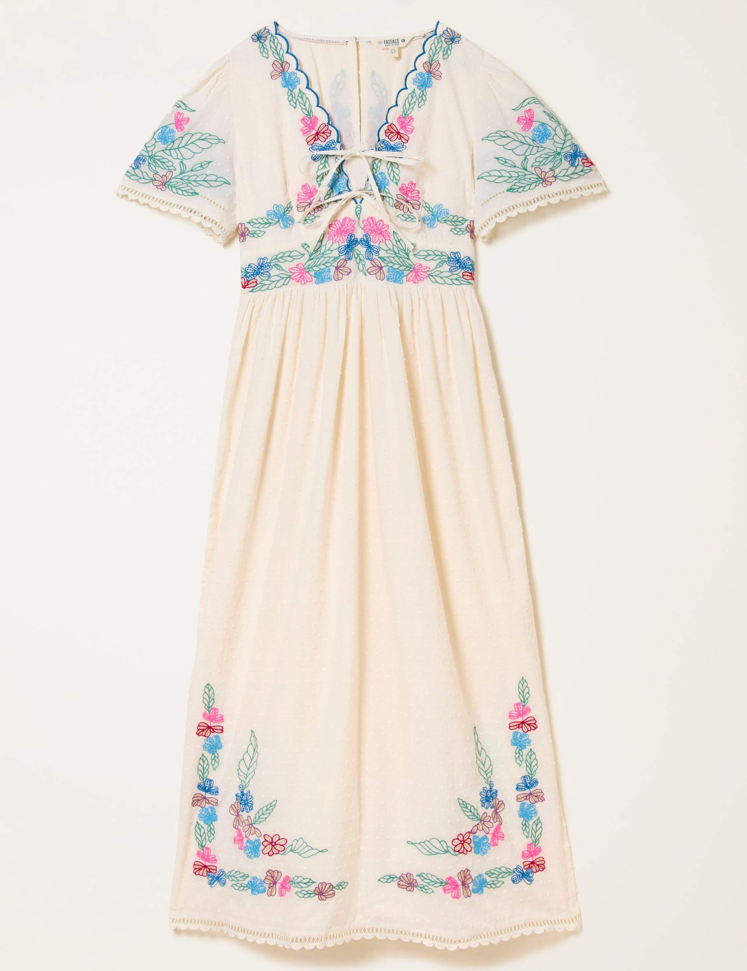 Pure Cotton Embroidered V-Neck Midi Dress 2 of 7