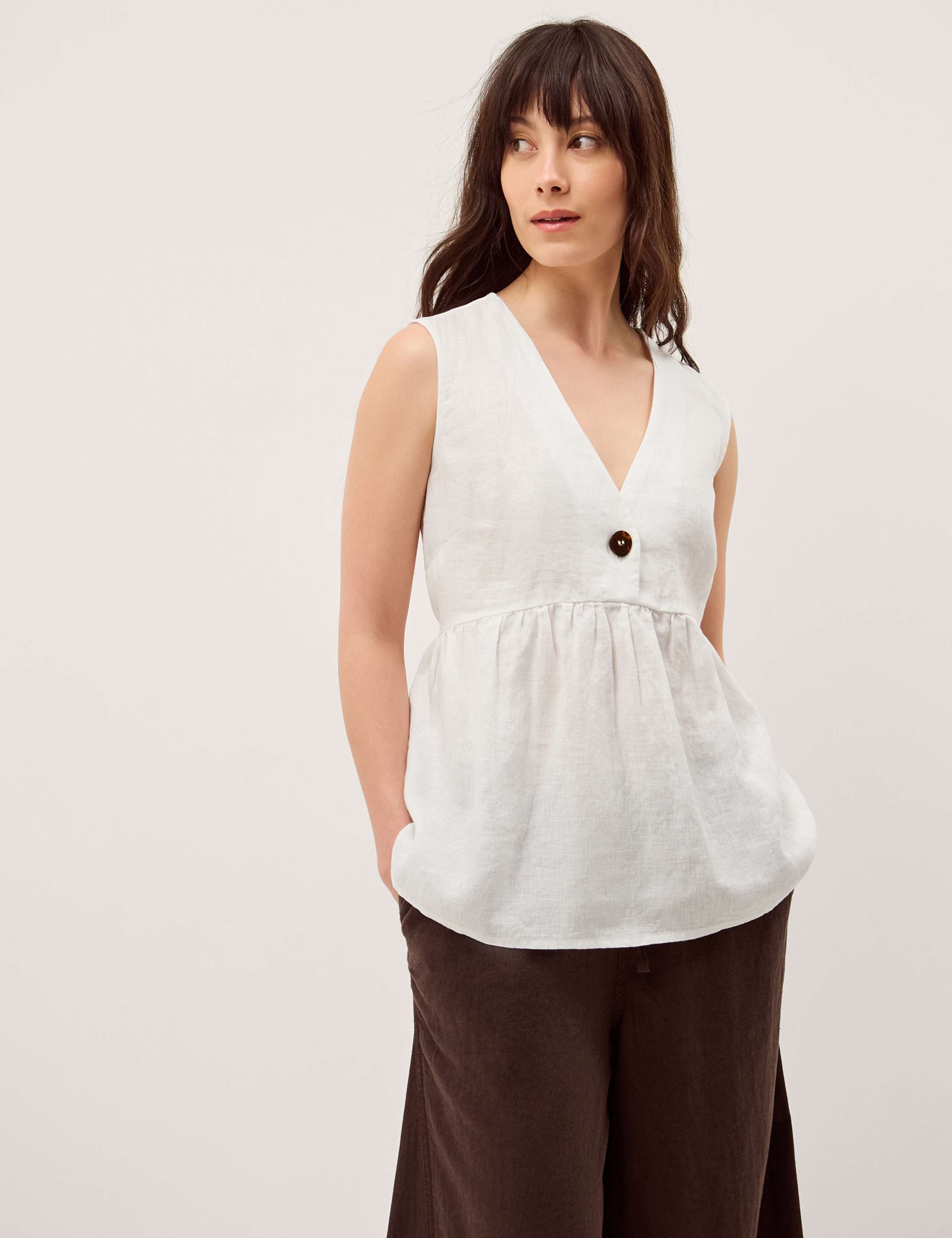 Pure Linen V-Neck Blouse 4 of 5