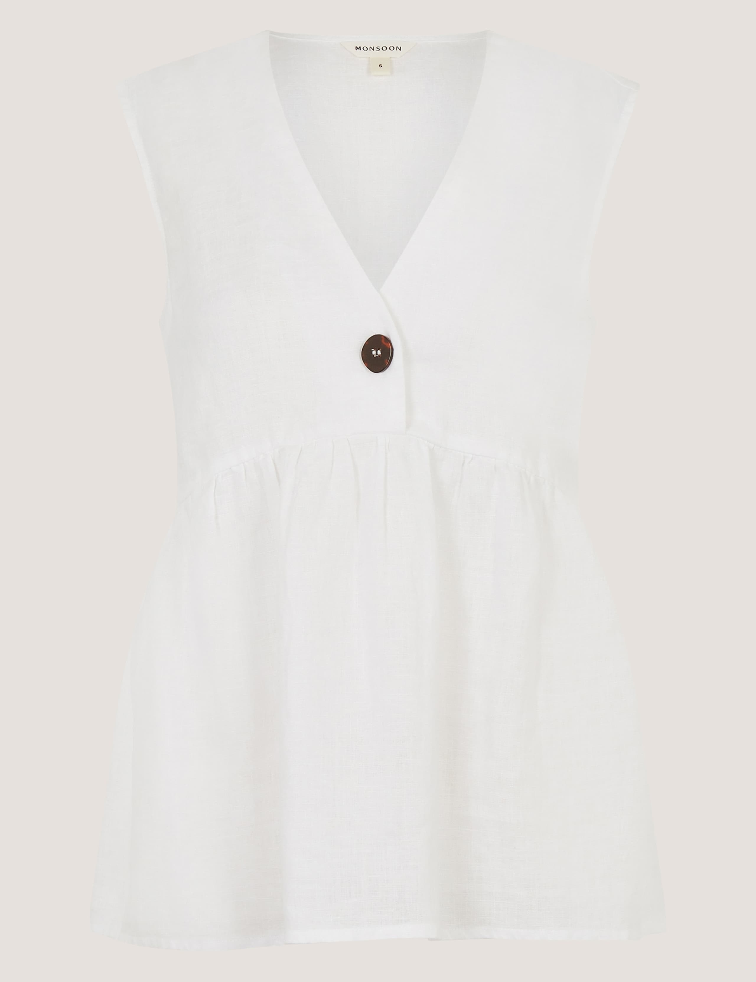 Pure Linen V-Neck Blouse 2 of 5