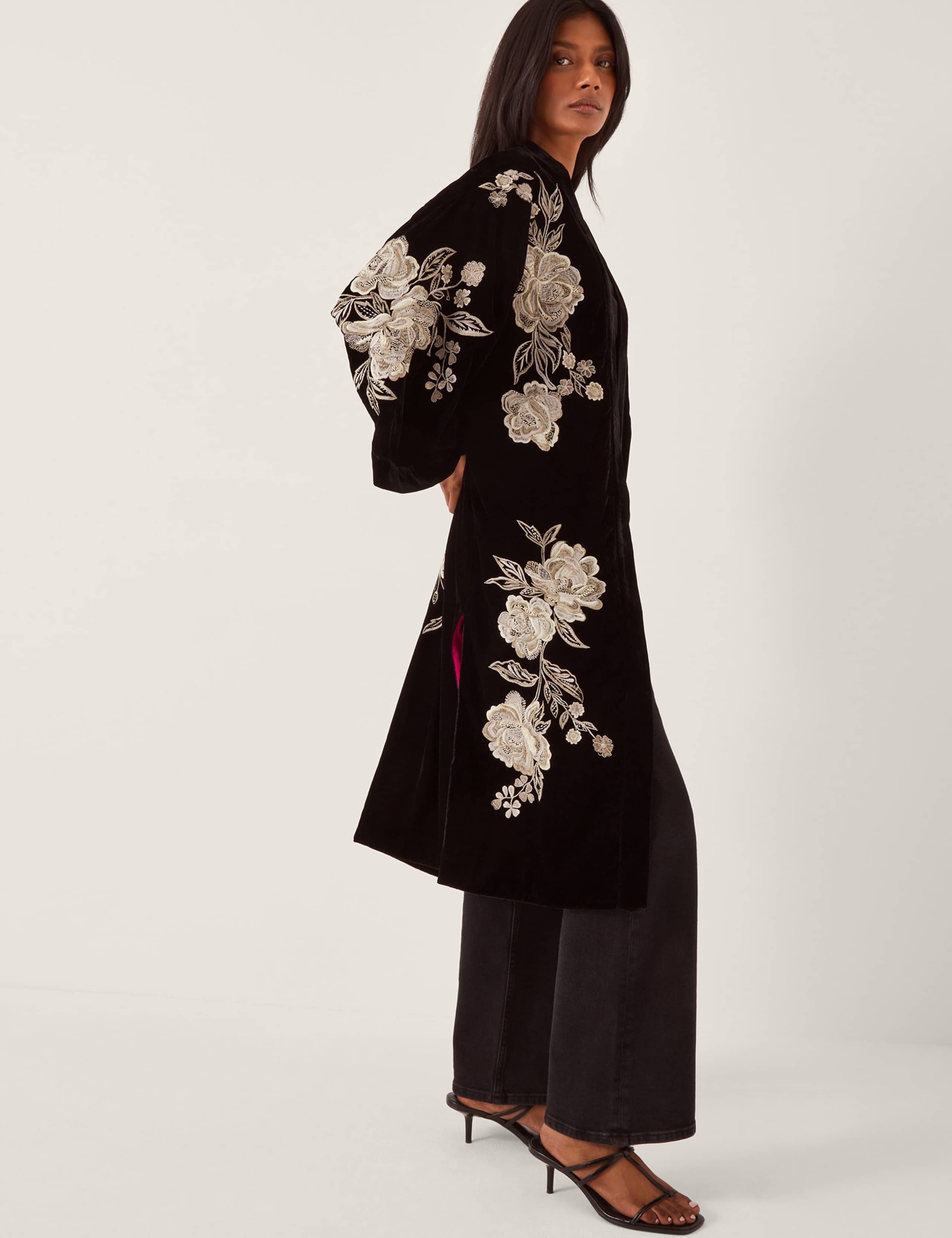 Velvet Embroidered Longline Kimono 2 of 5