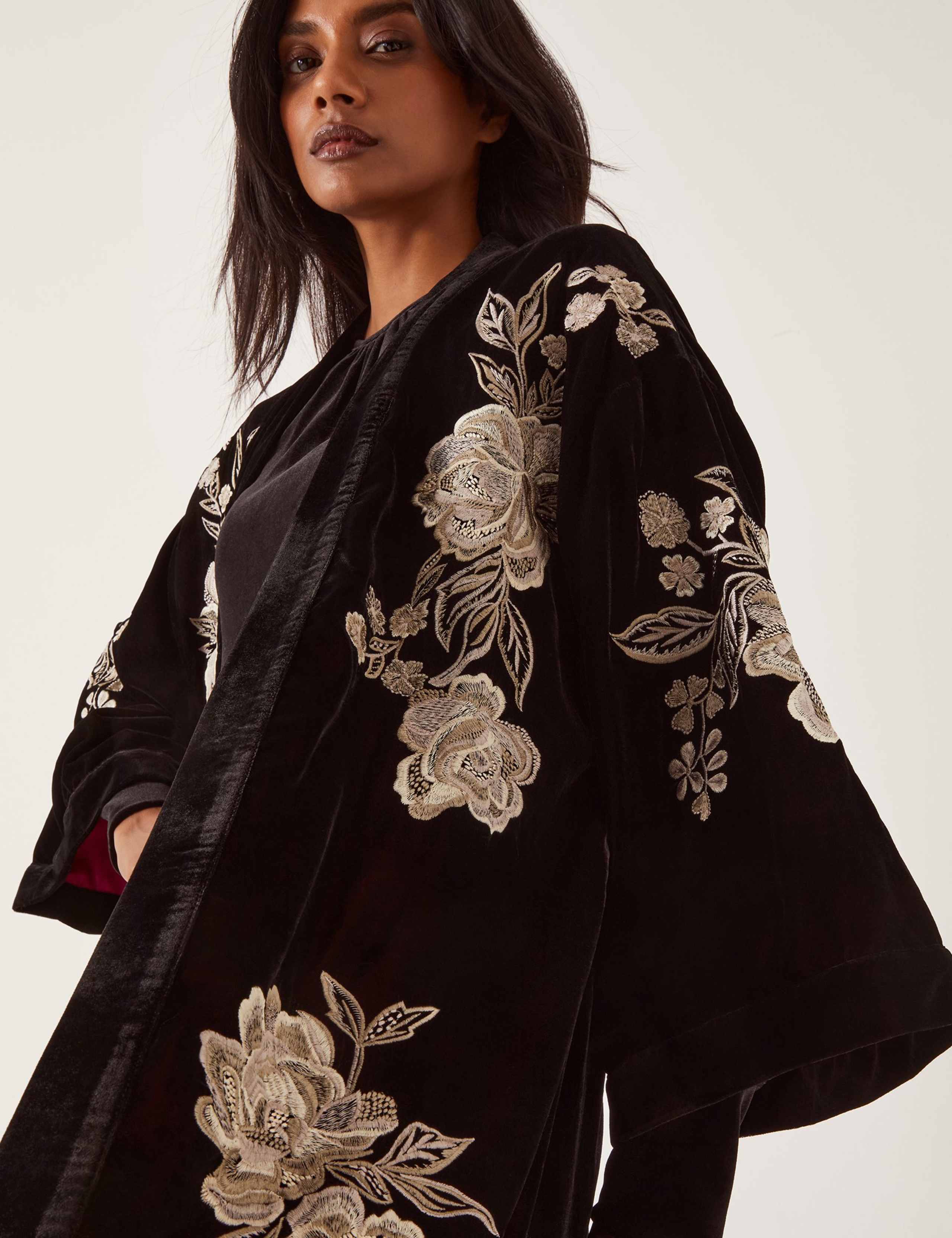 Velvet Embroidered Longline Kimono 4 of 5