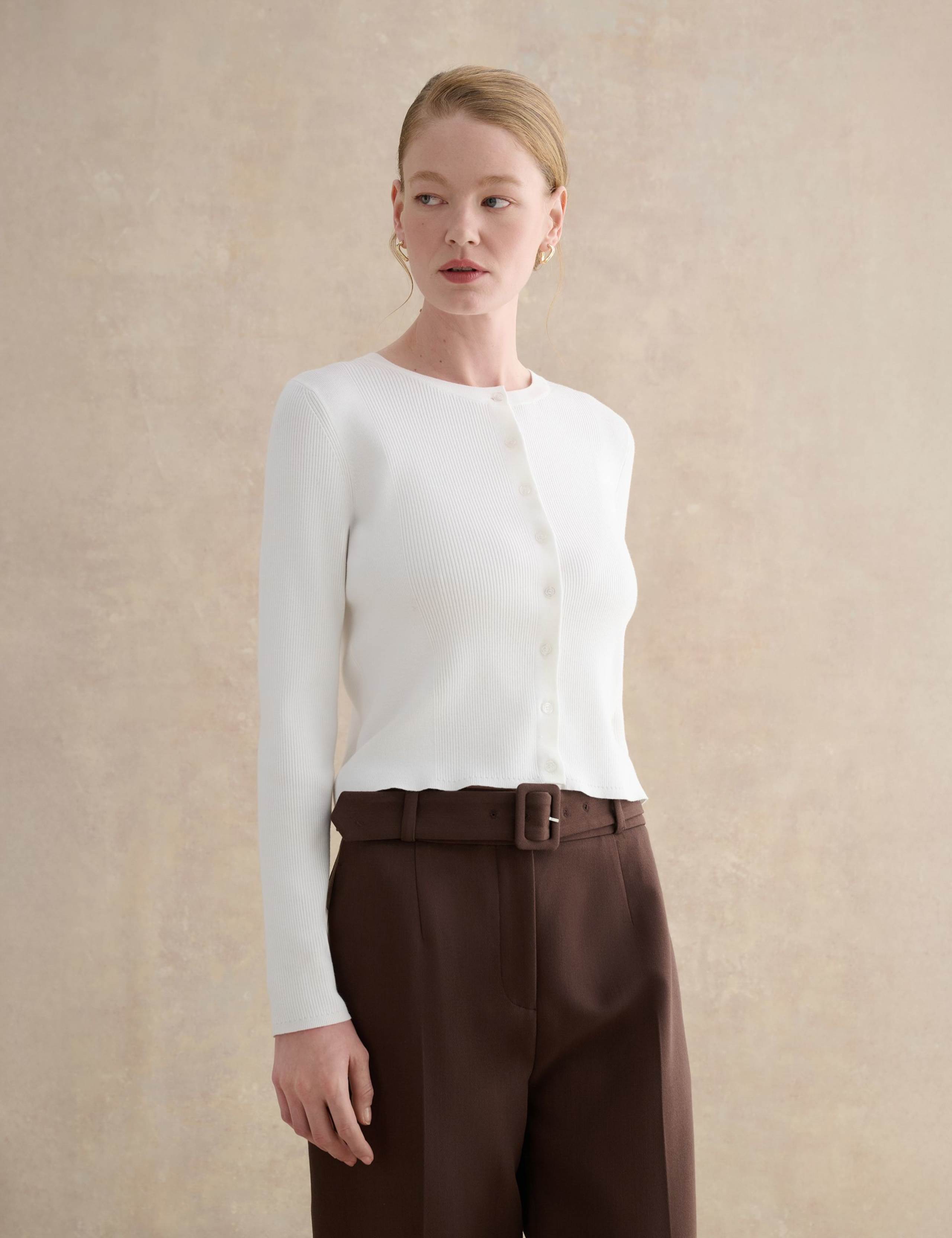 Ribbed Crew Neck Cropped Cardigan 1 of 5