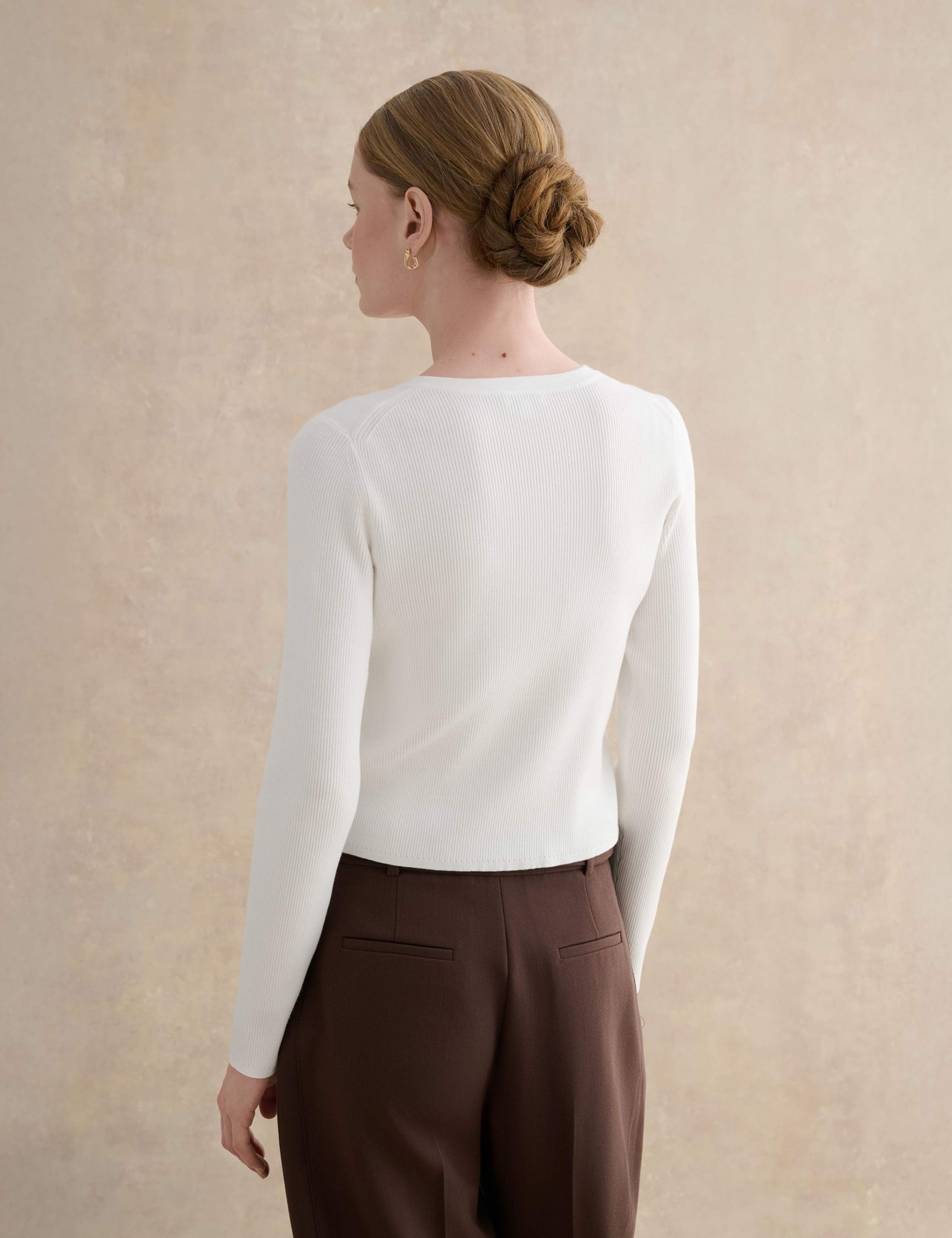 Ribbed Crew Neck Cropped Cardigan 3 of 5