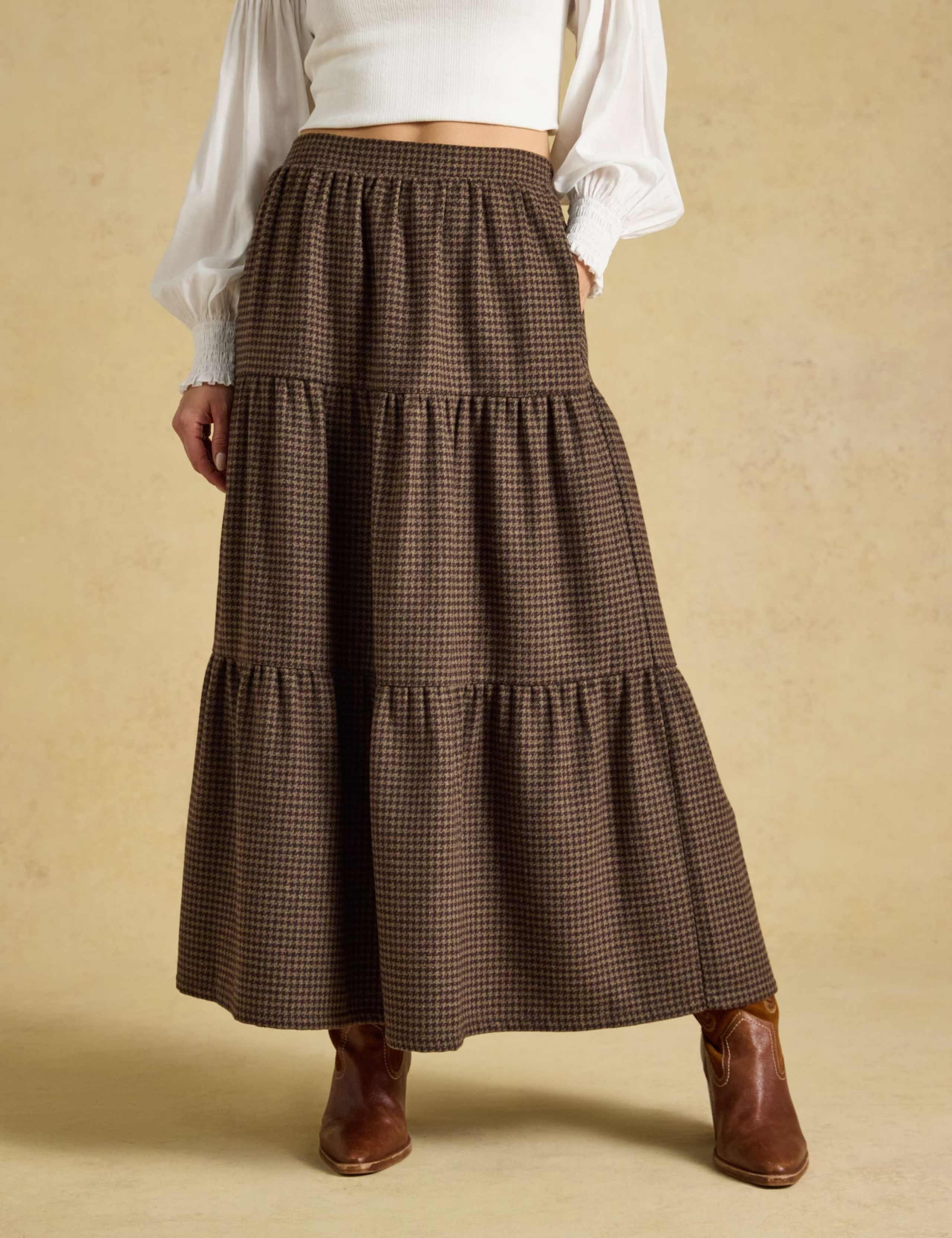 Houndstooth Tiered Maxi Skirt 1 of 6