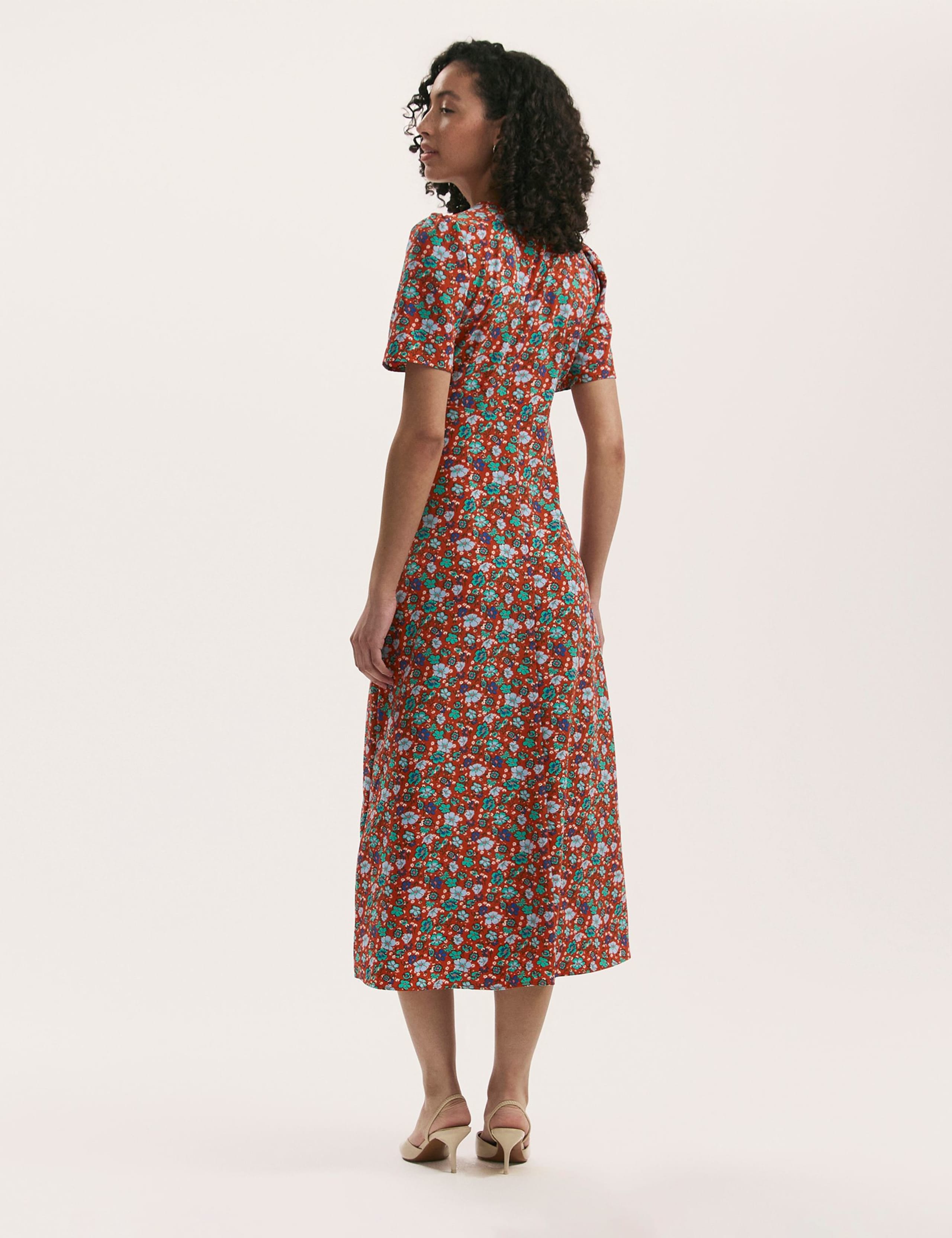 Floral Round Neck Midi Tea Dress 2 of 4