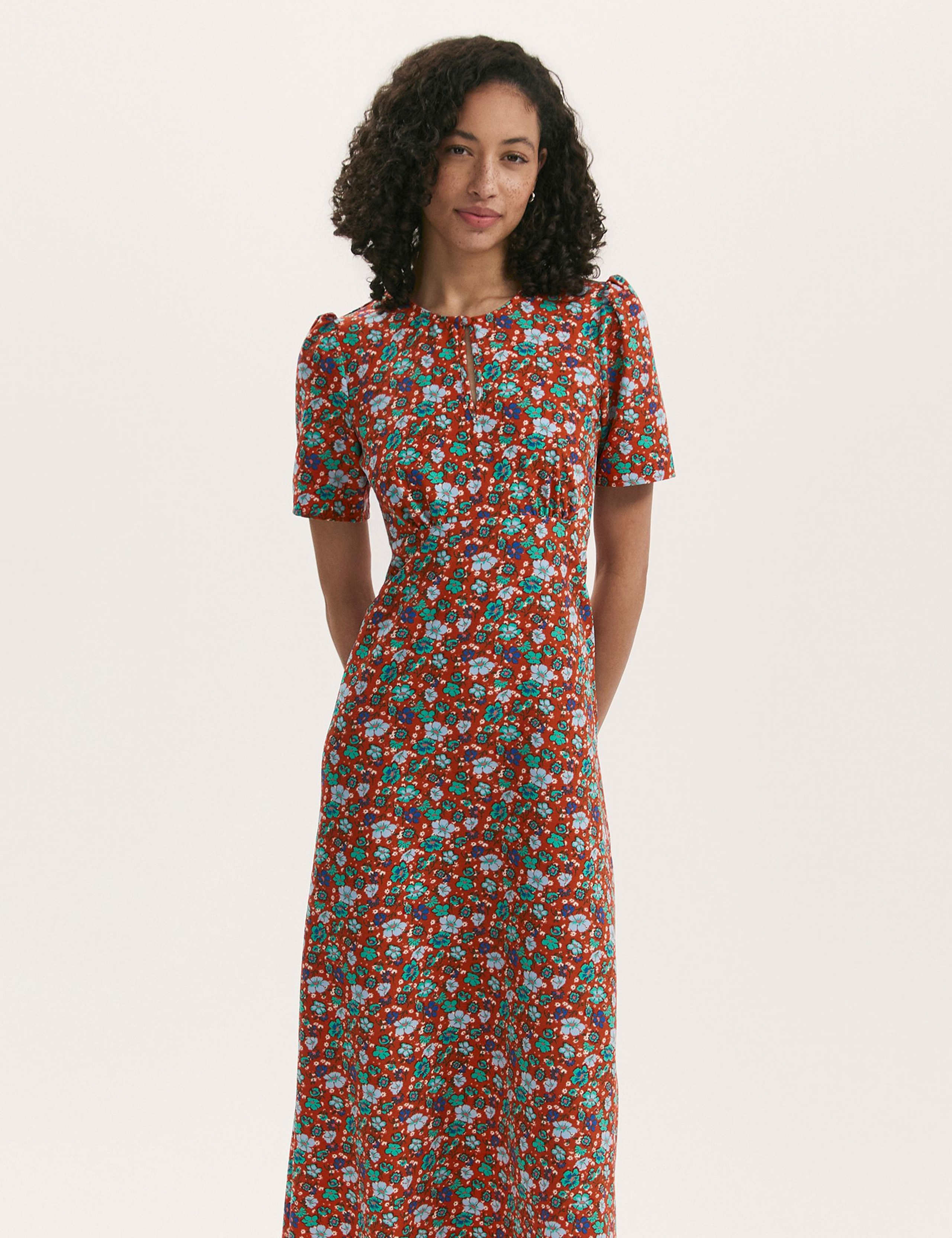 Floral Round Neck Midi Tea Dress 3 of 4
