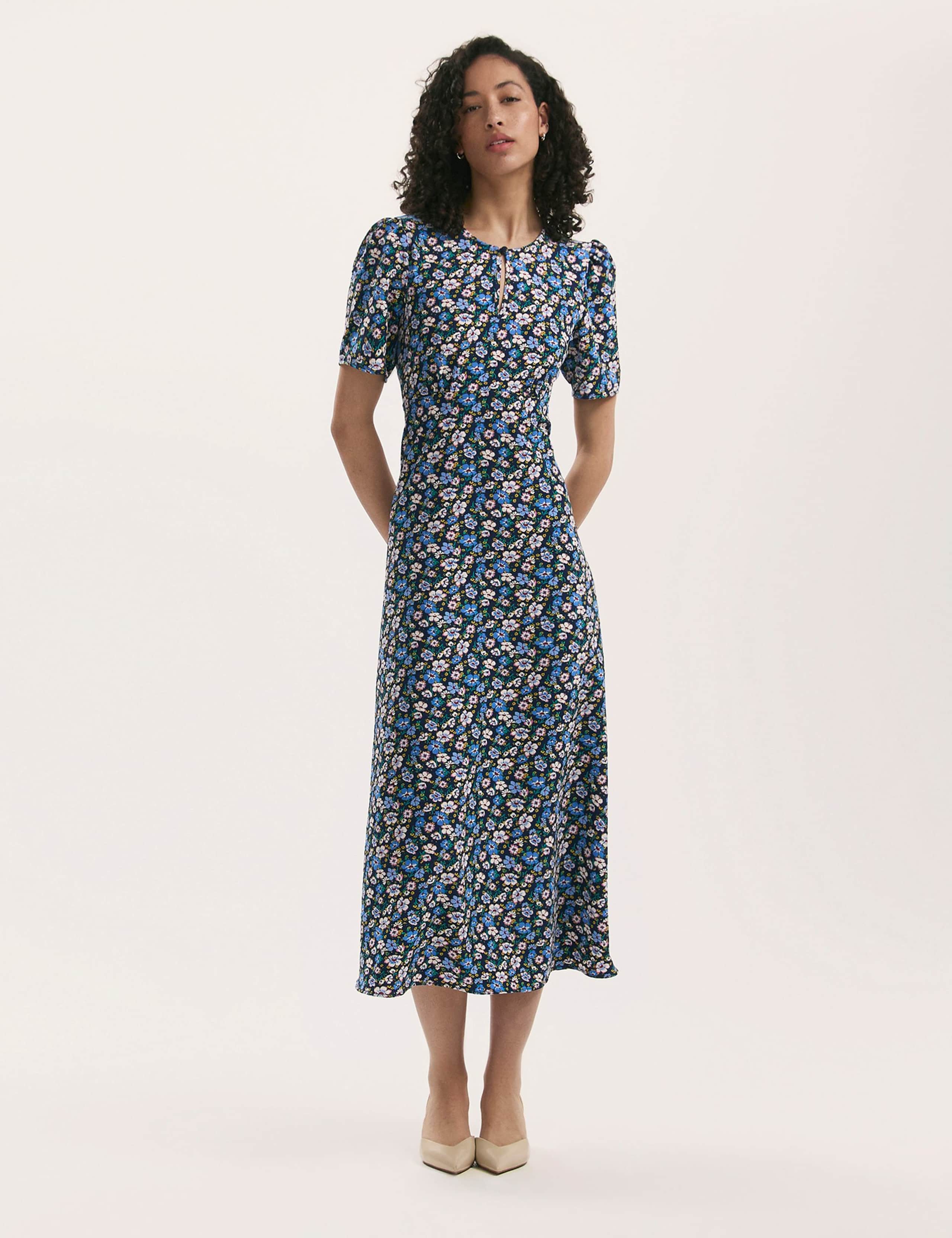Floral Round Neck Midi Tea Dress 1 of 4