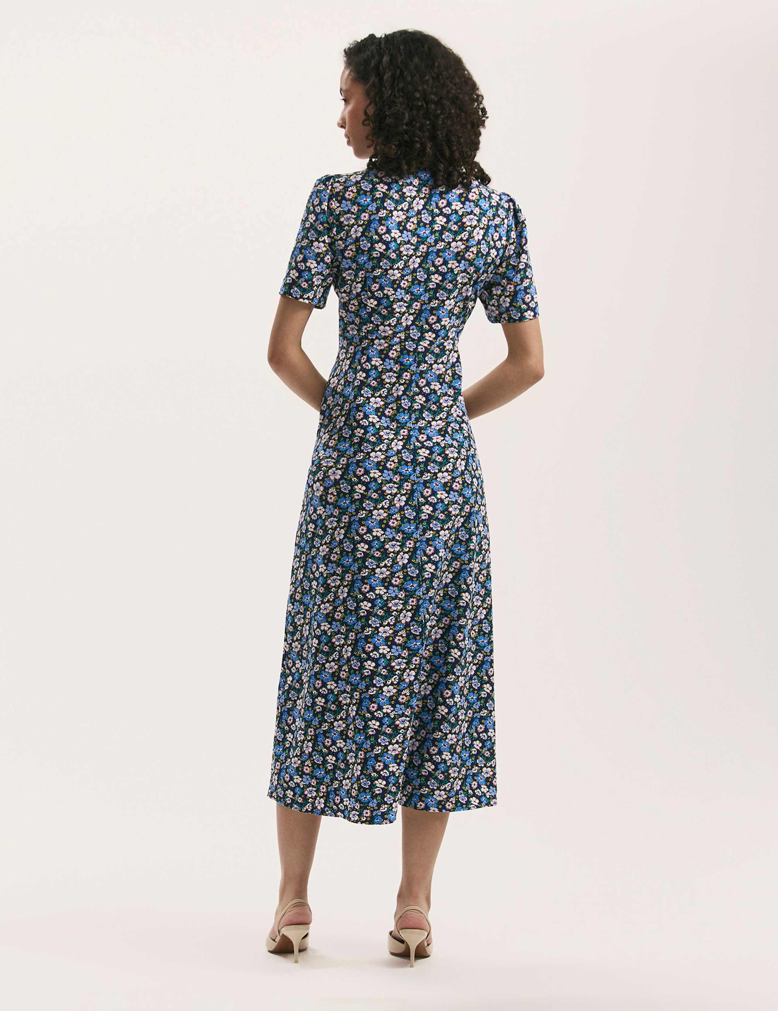 Floral Round Neck Midi Tea Dress 2 of 4