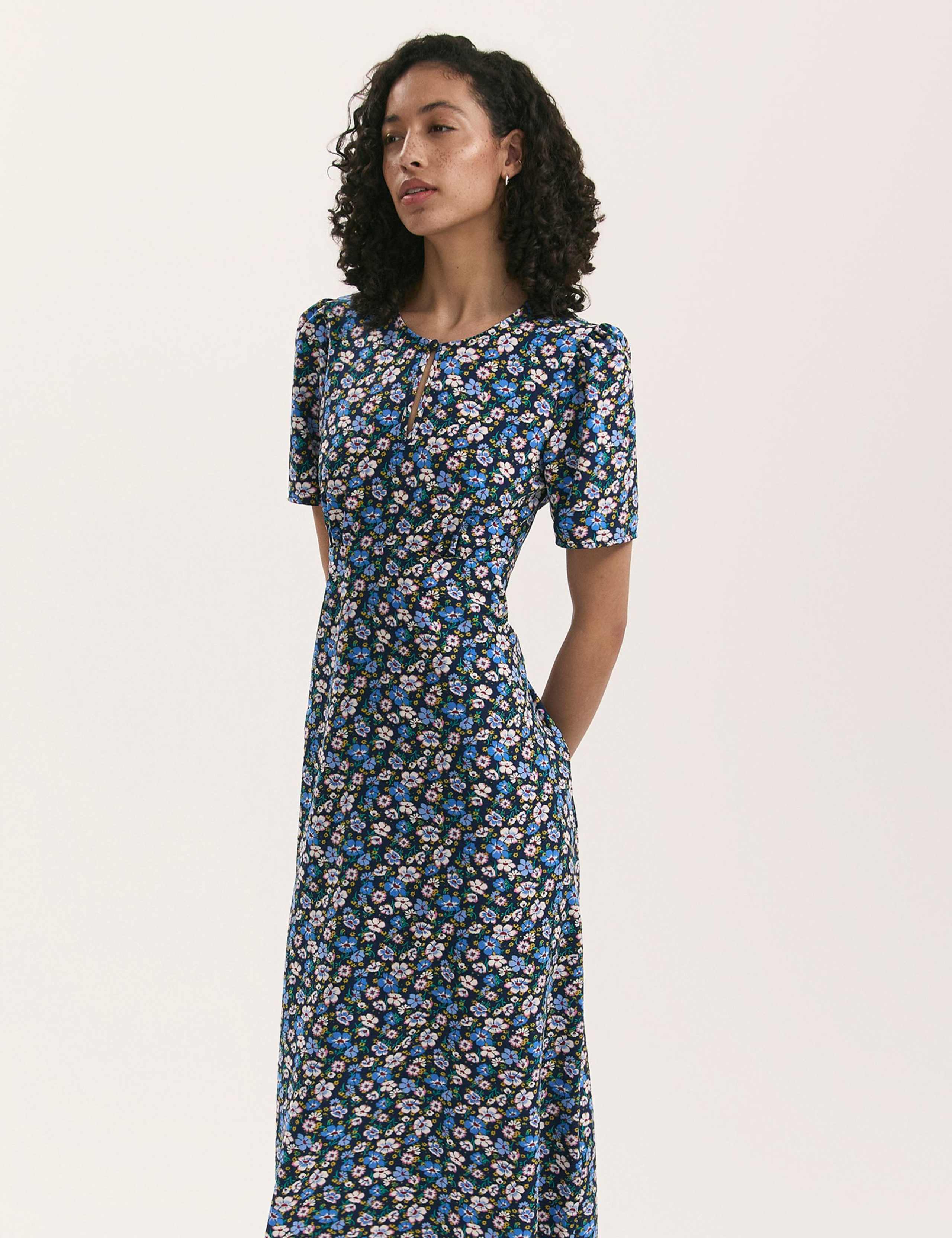 Floral Round Neck Midi Tea Dress 3 of 4