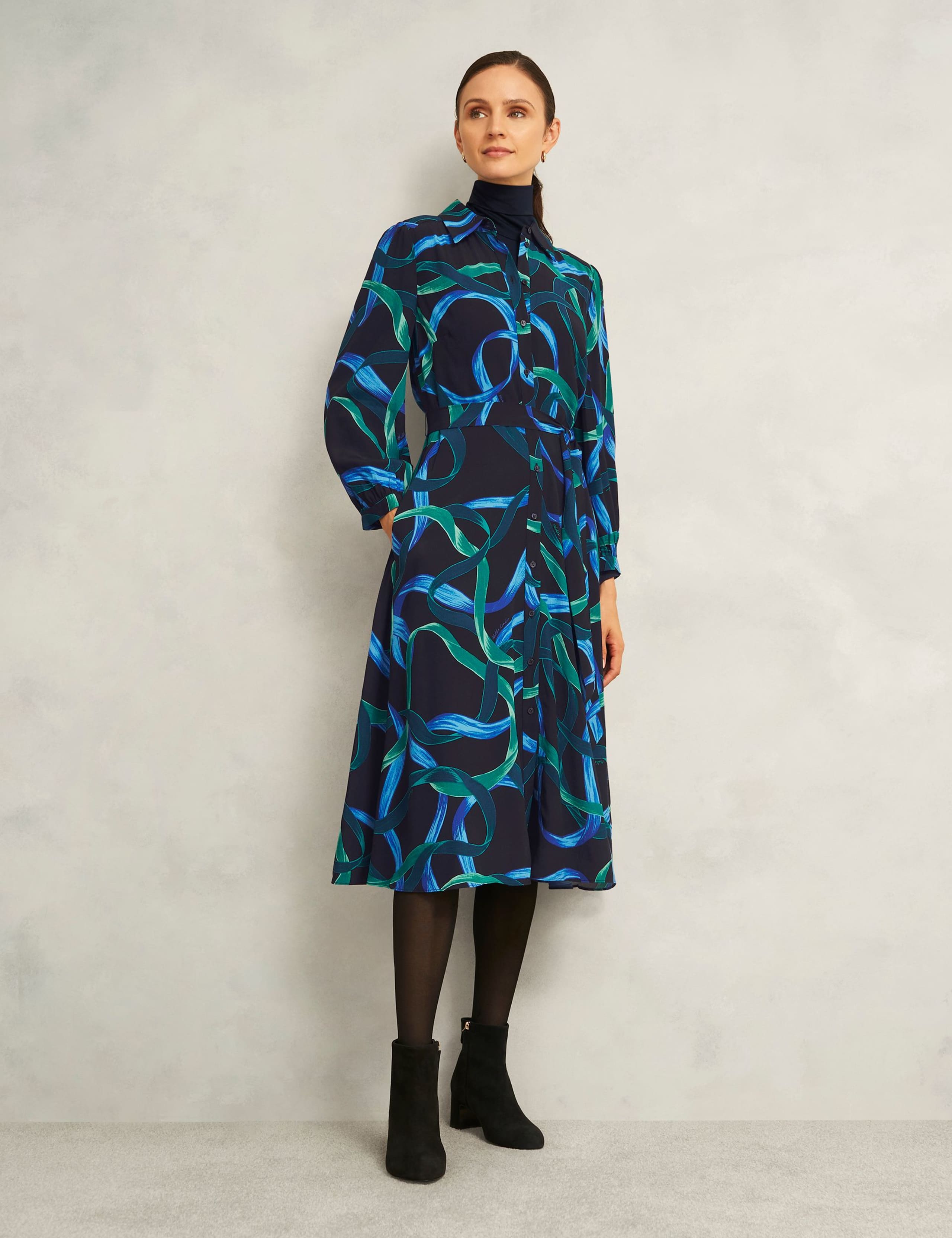 Printed Button Through Tie Waist Shirt Dress 3 of 7