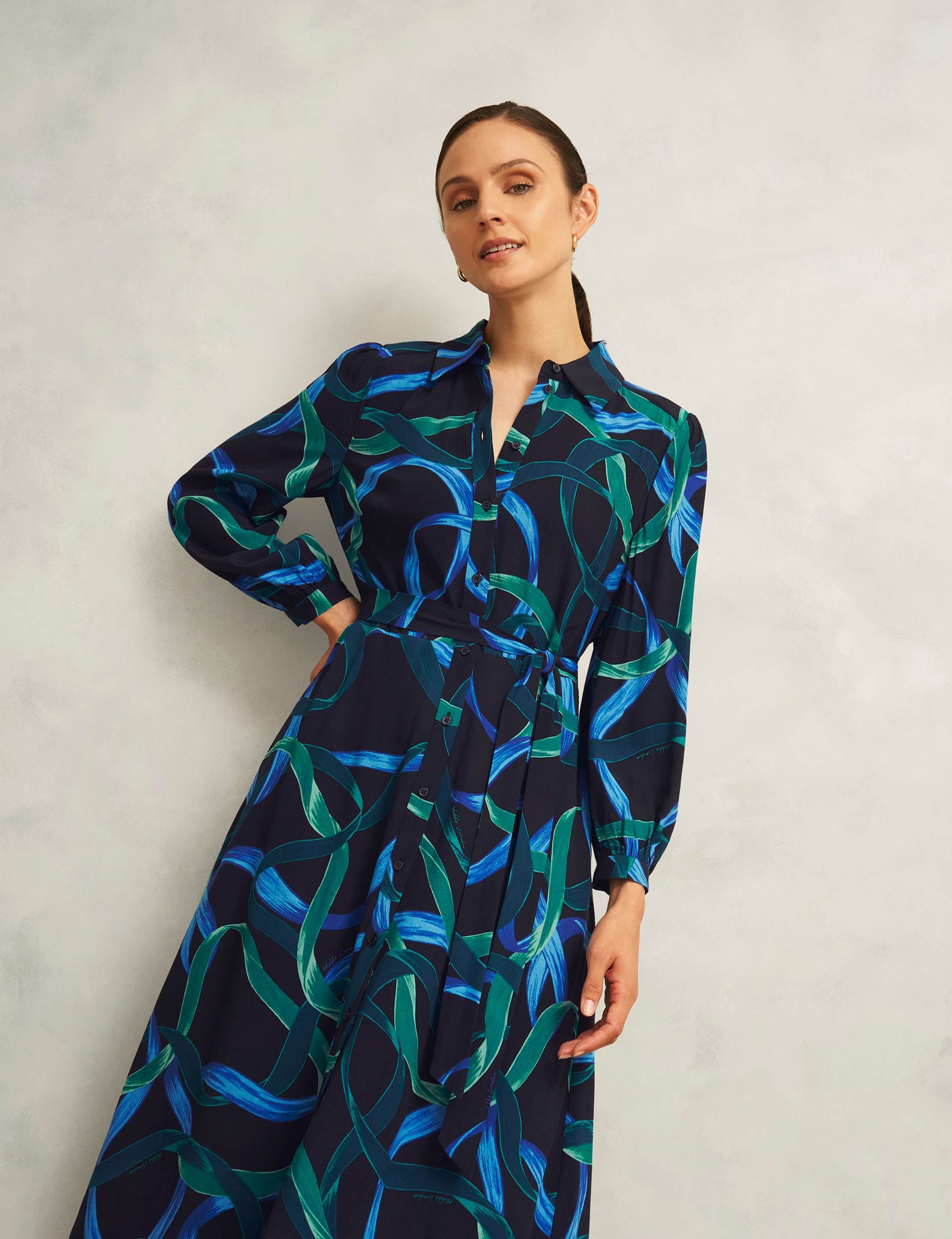 Printed Button Through Tie Waist Shirt Dress 4 of 7