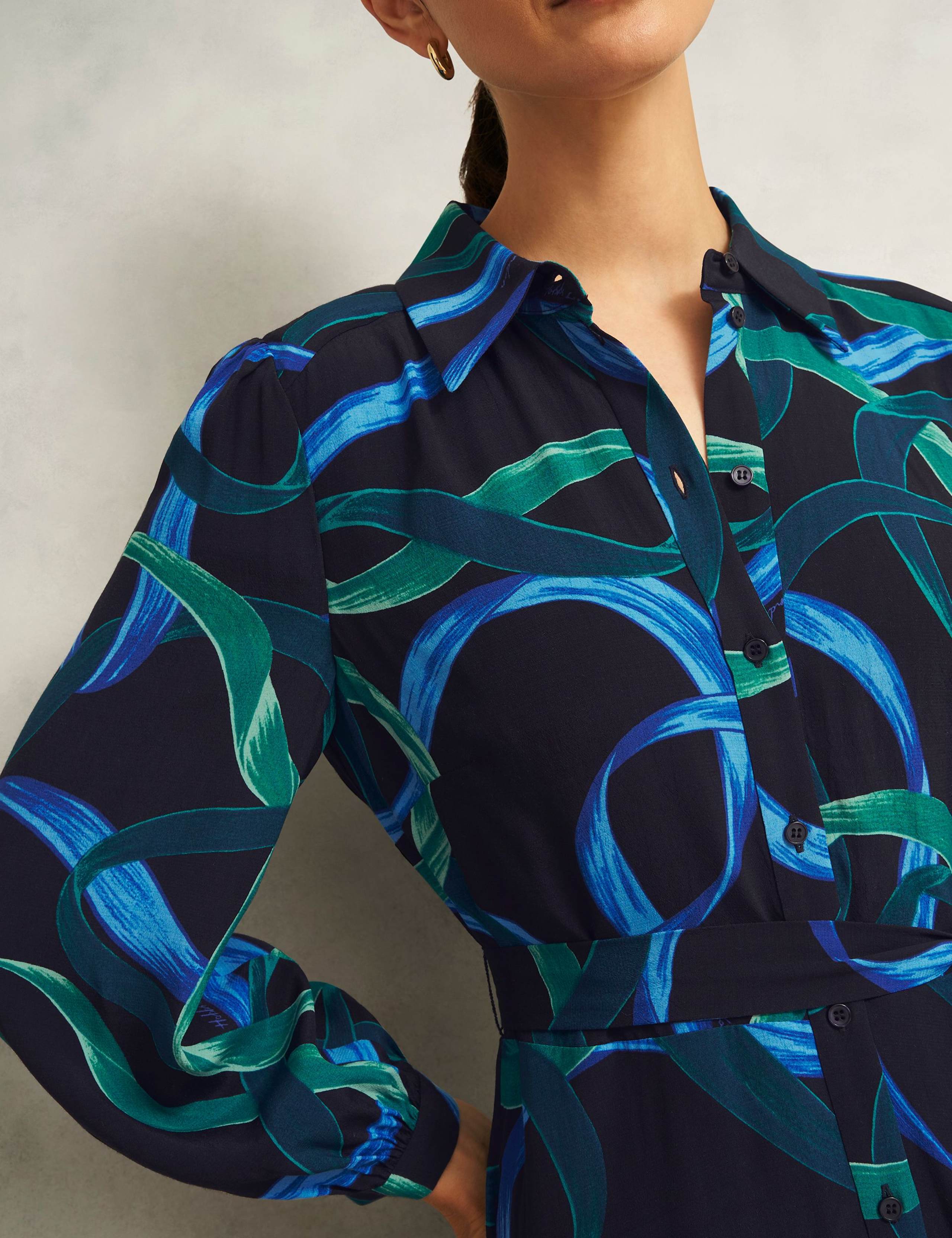 Printed Button Through Tie Waist Shirt Dress 6 of 7
