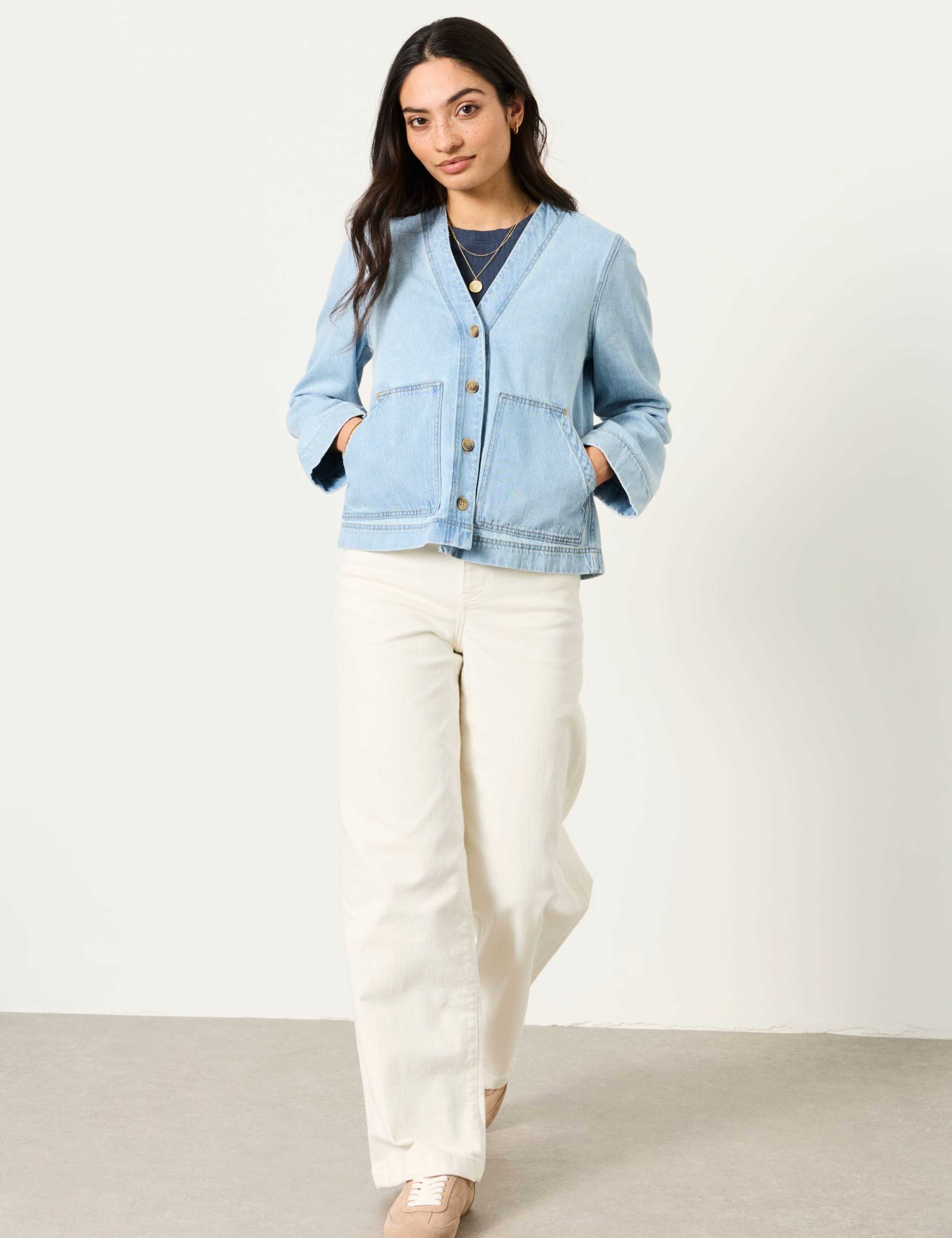 Pure Cotton Denim V-Neck Jacket 1 of 5