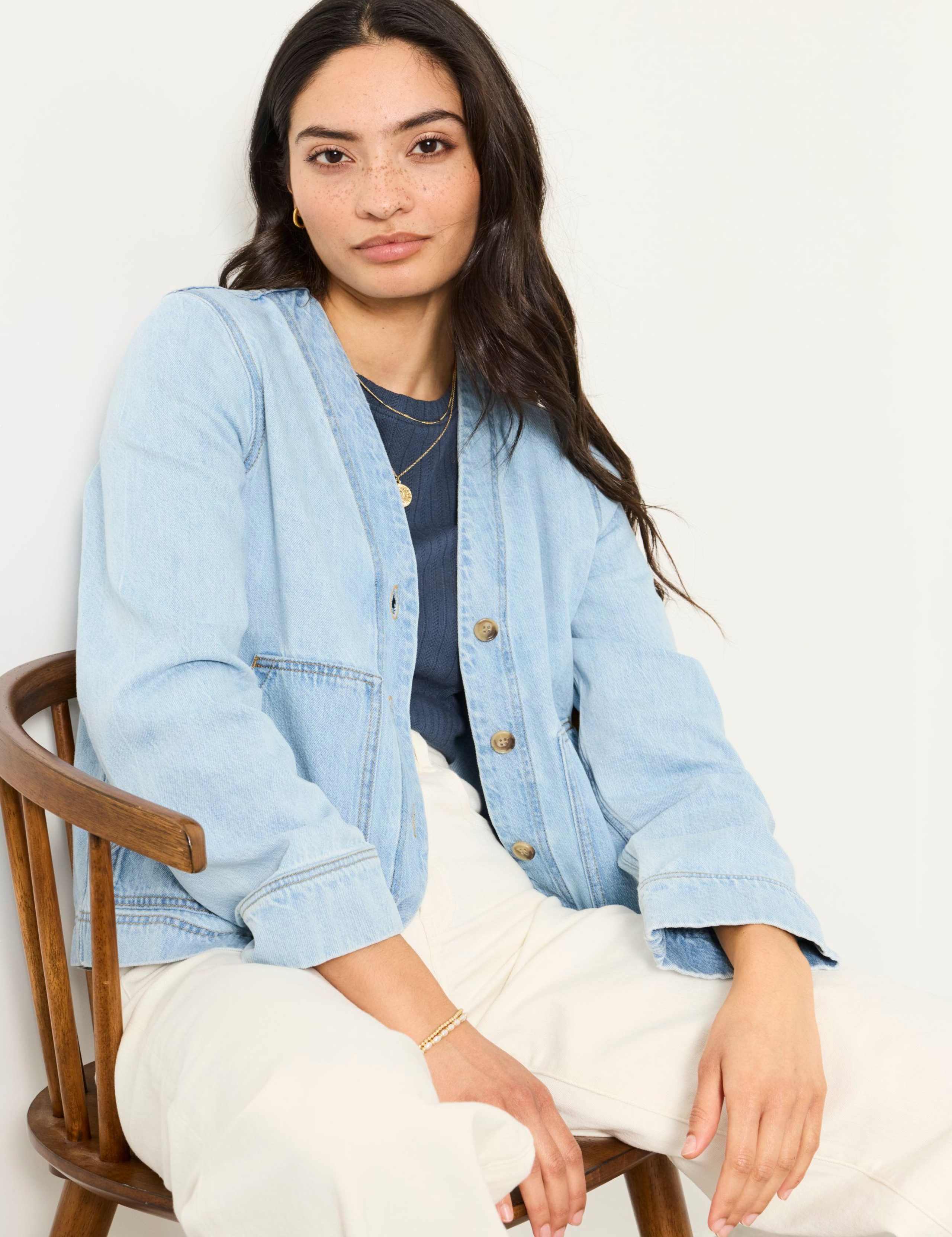 Pure Cotton Denim V-Neck Jacket 4 of 5