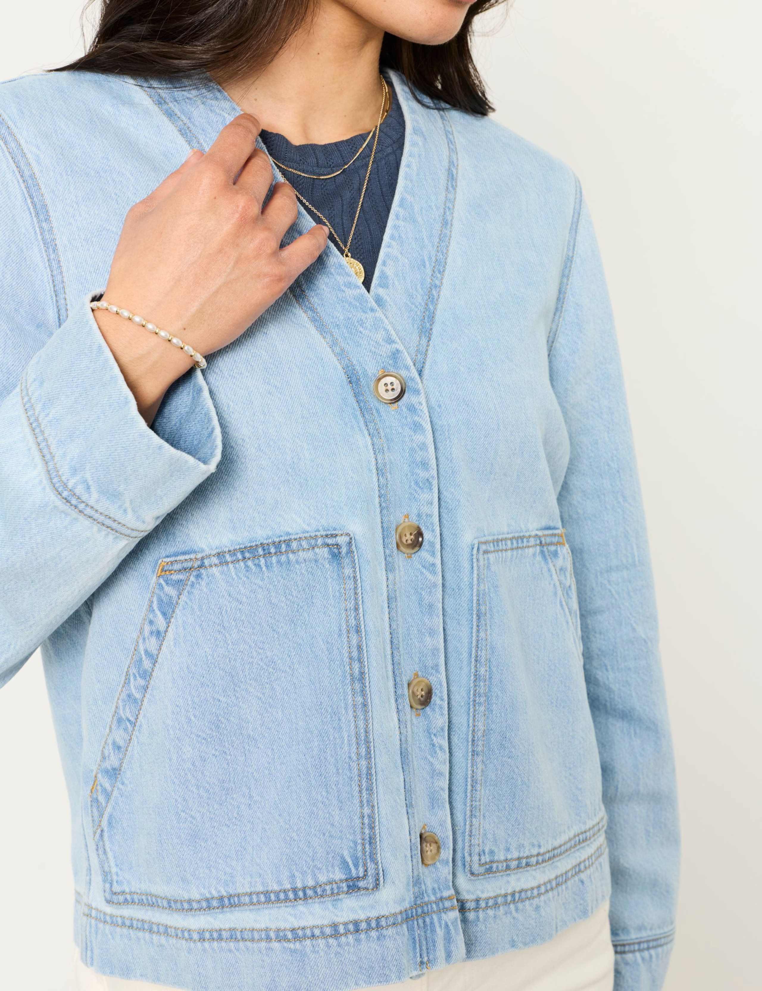 Pure Cotton Denim V-Neck Jacket 5 of 5