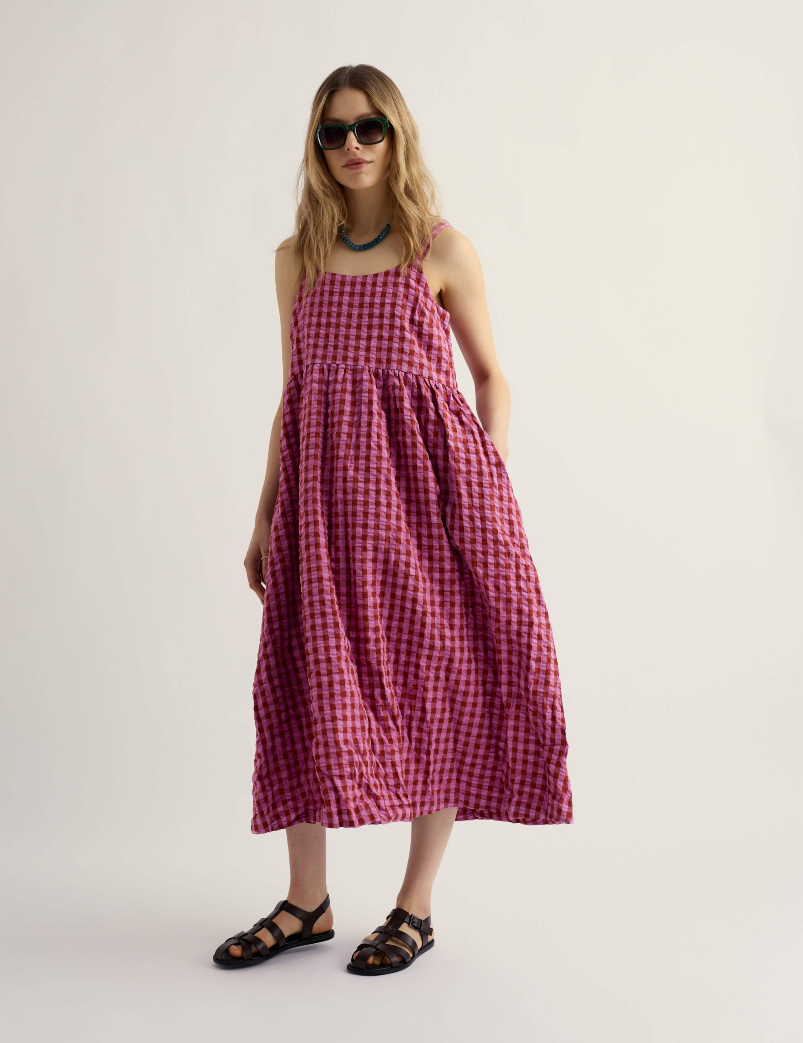 Pure Cotton Gingham Square Neck Midi Dress 1 of 5