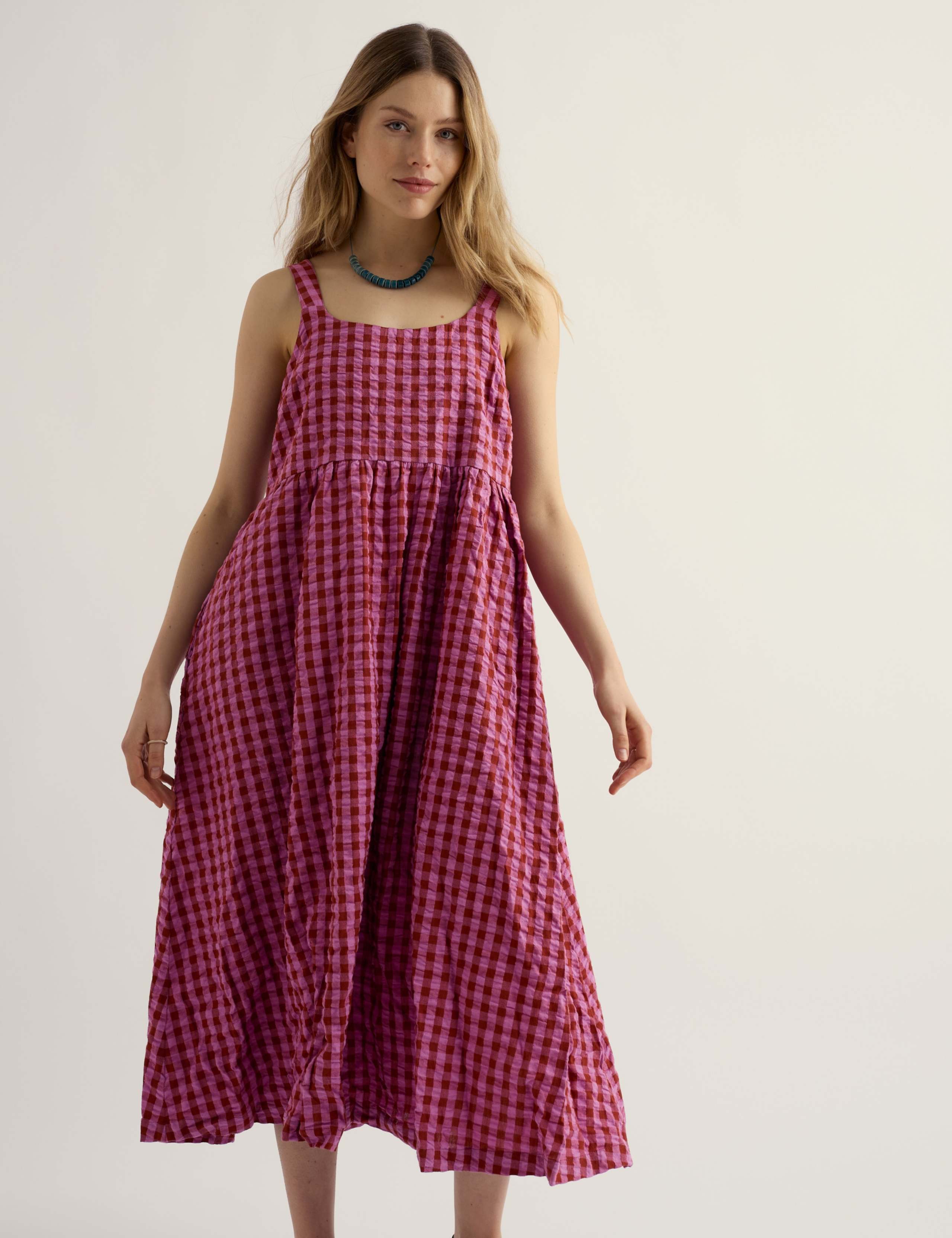Pure Cotton Gingham Square Neck Midi Dress 3 of 5