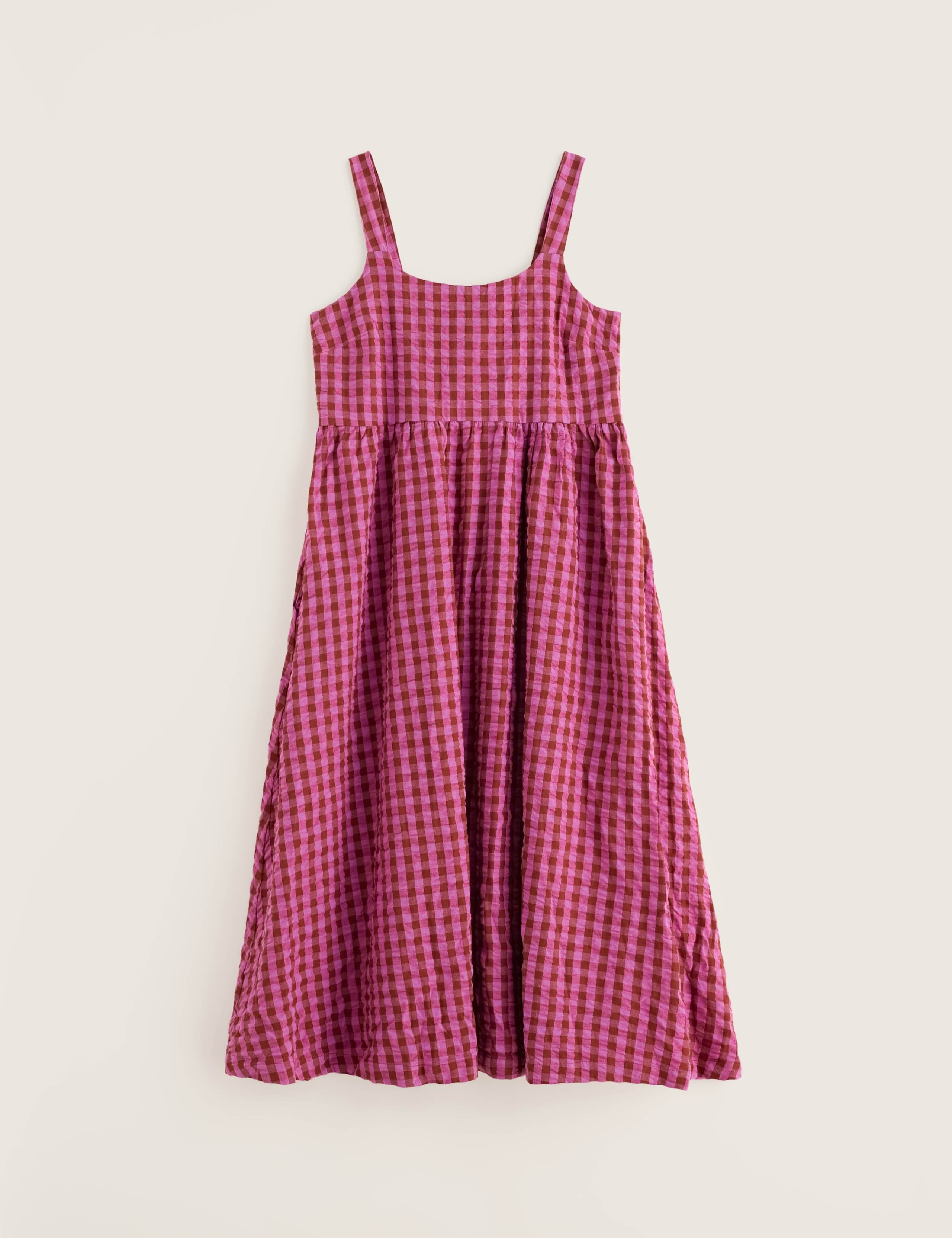 Pure Cotton Gingham Square Neck Midi Dress 2 of 5
