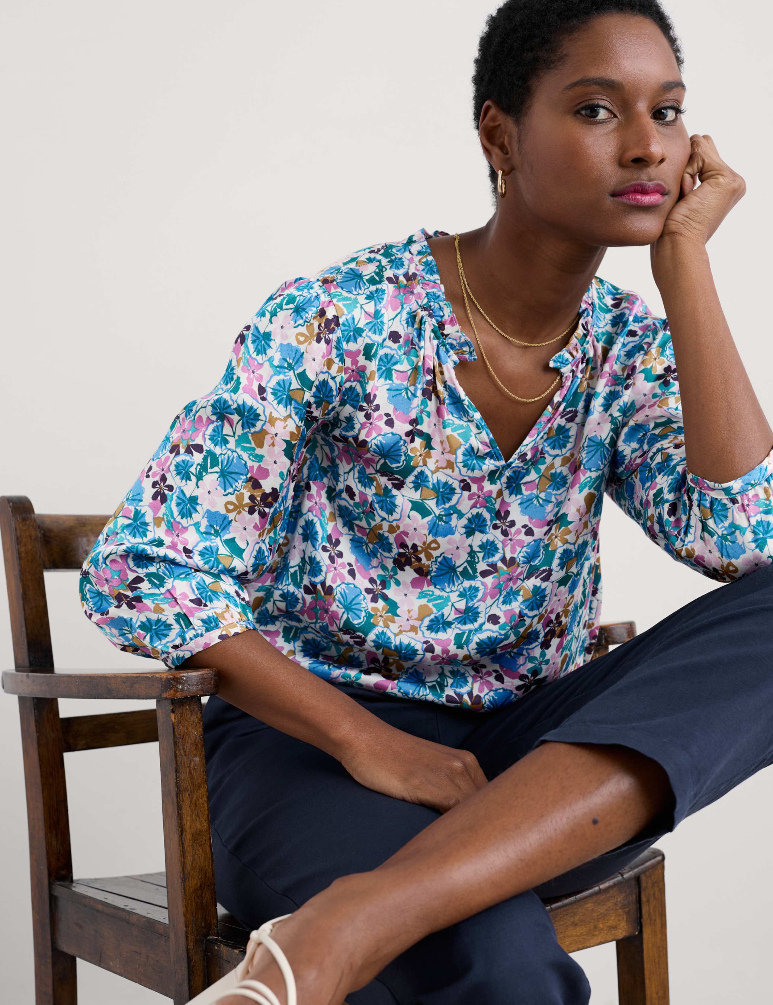 Floral Notch Neck Blouse 1 of 4