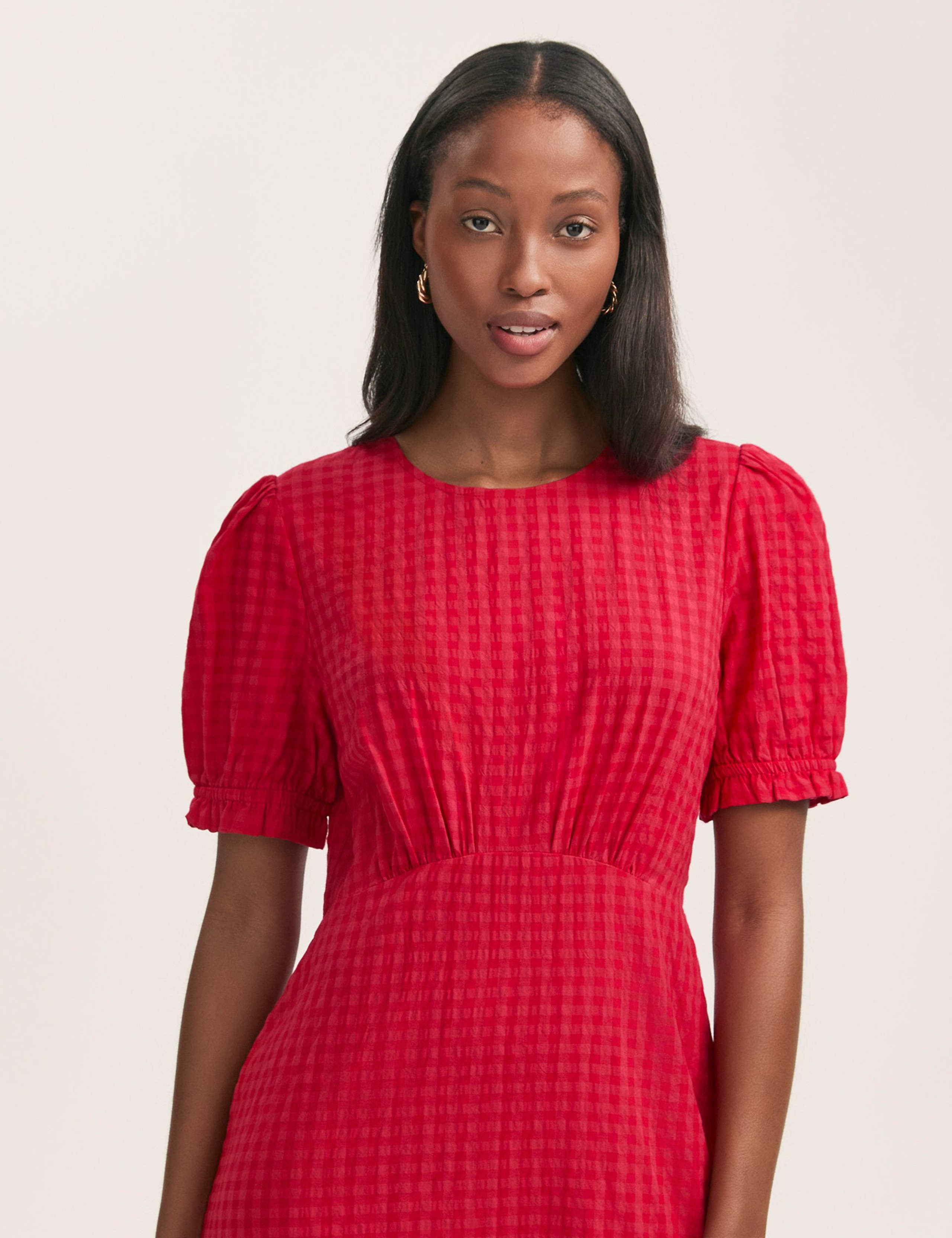 Cotton Blend Gingham Midi Tea Dress 2 of 4