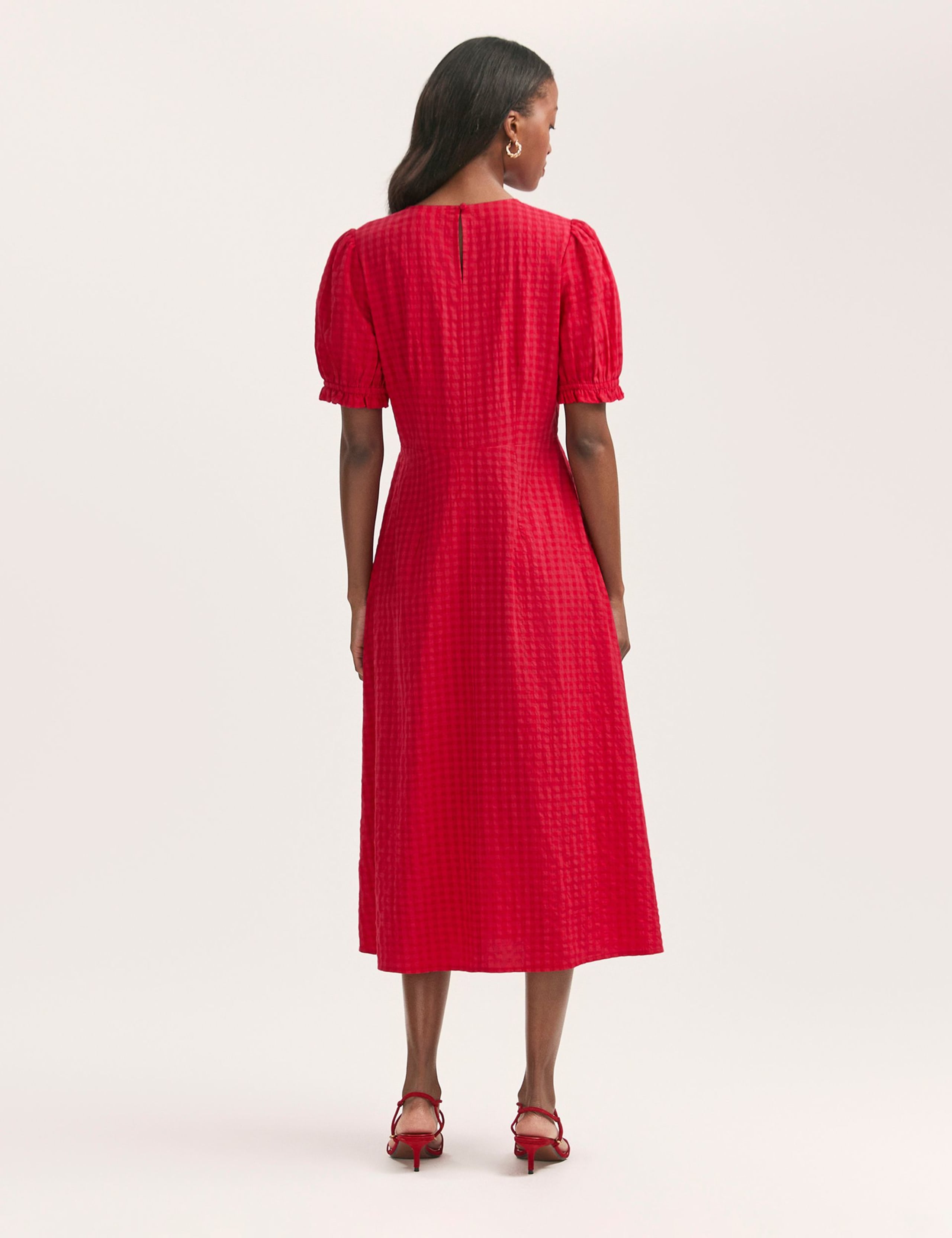 Cotton Blend Gingham Midi Tea Dress 3 of 4