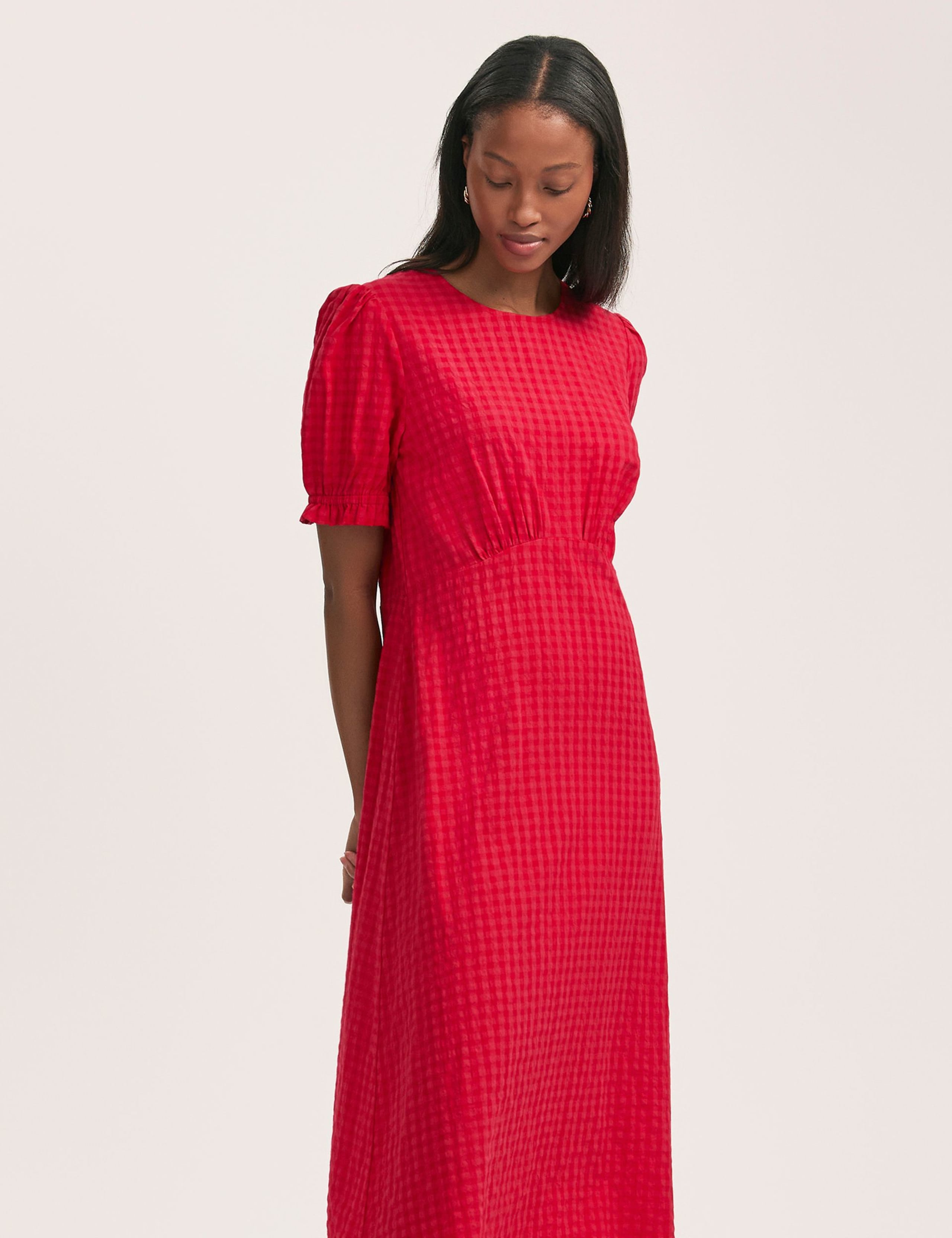 Cotton Blend Gingham Midi Tea Dress 4 of 4