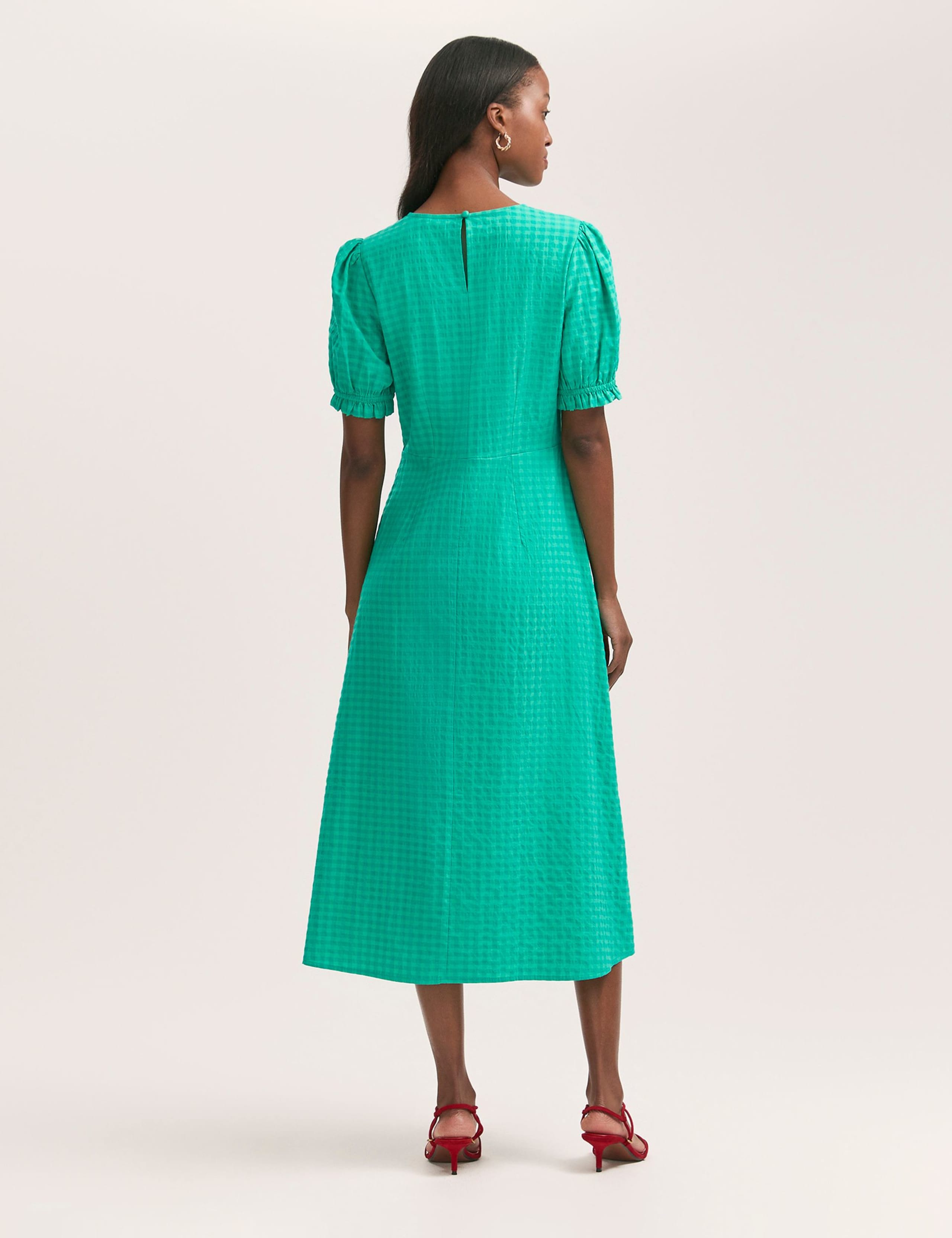 Cotton Blend Gingham Midi Tea Dress 2 of 4