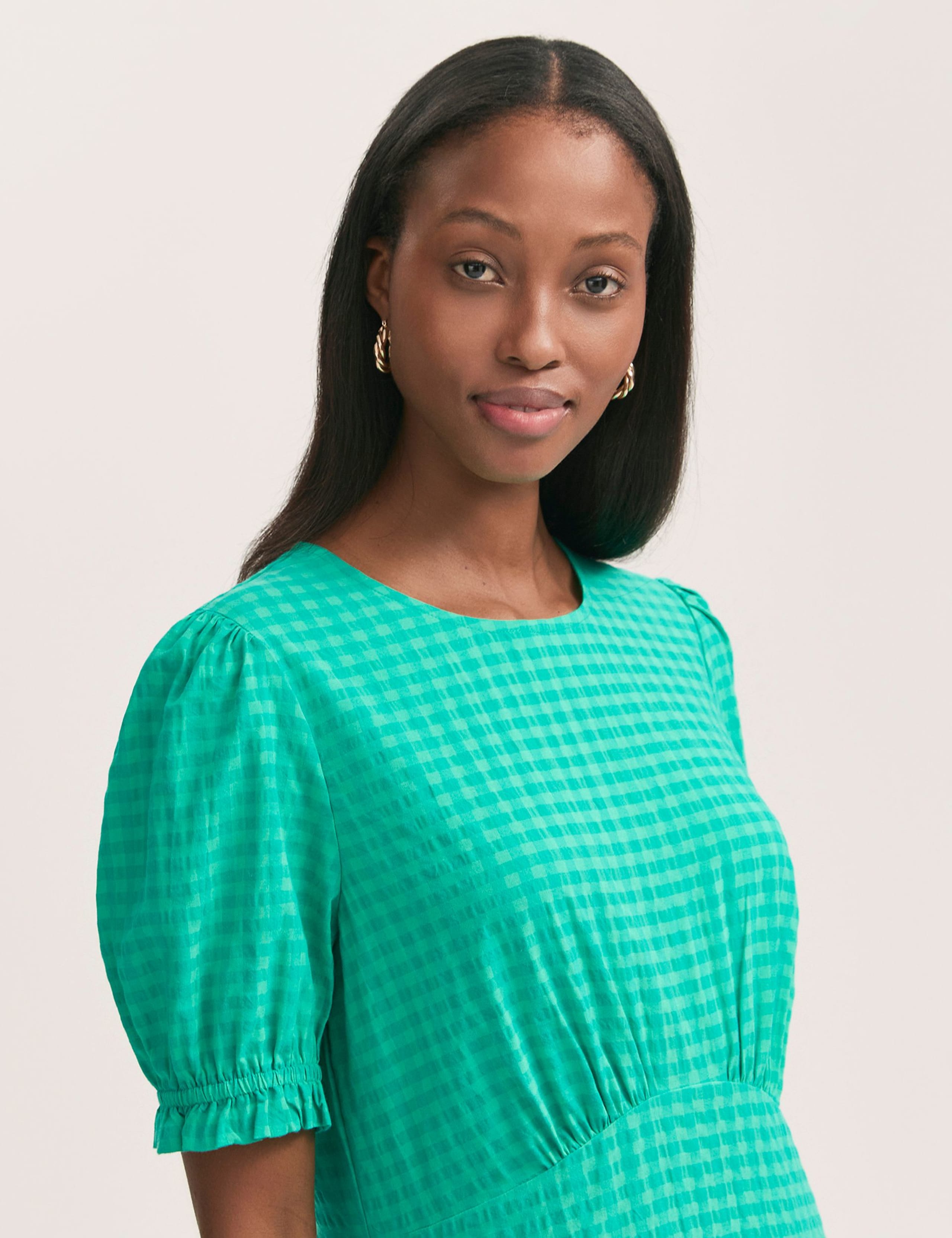 Cotton Blend Gingham Midi Tea Dress 3 of 4