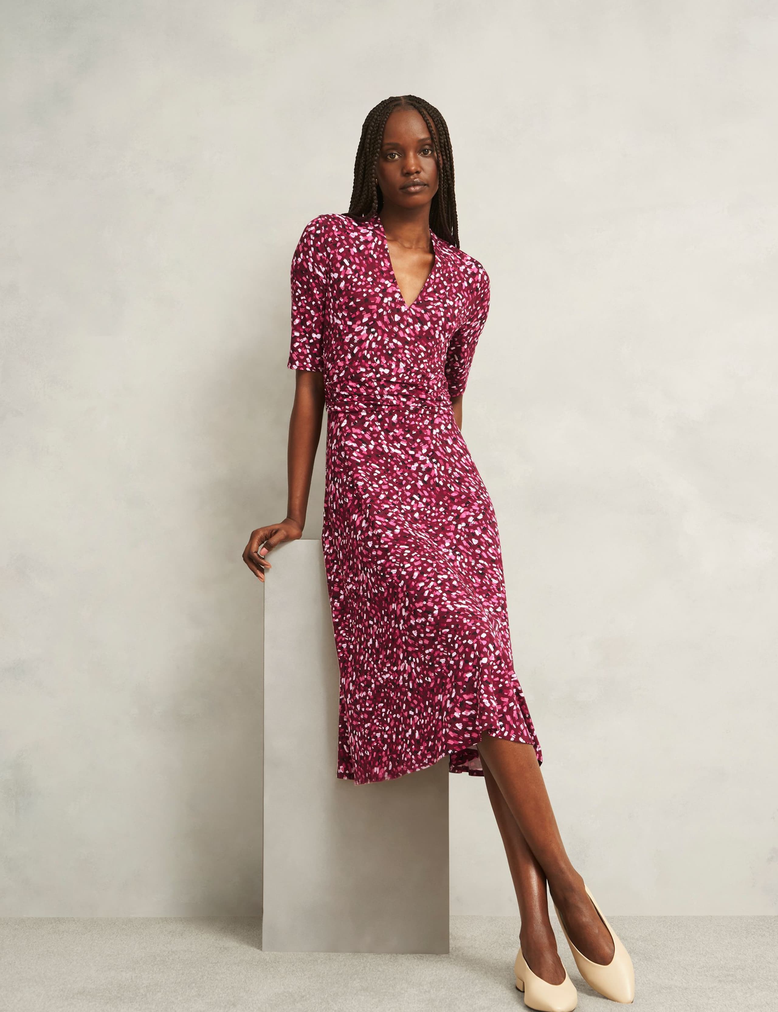 Jersey Printed V-Neck Midi Skater Dress 3 of 5