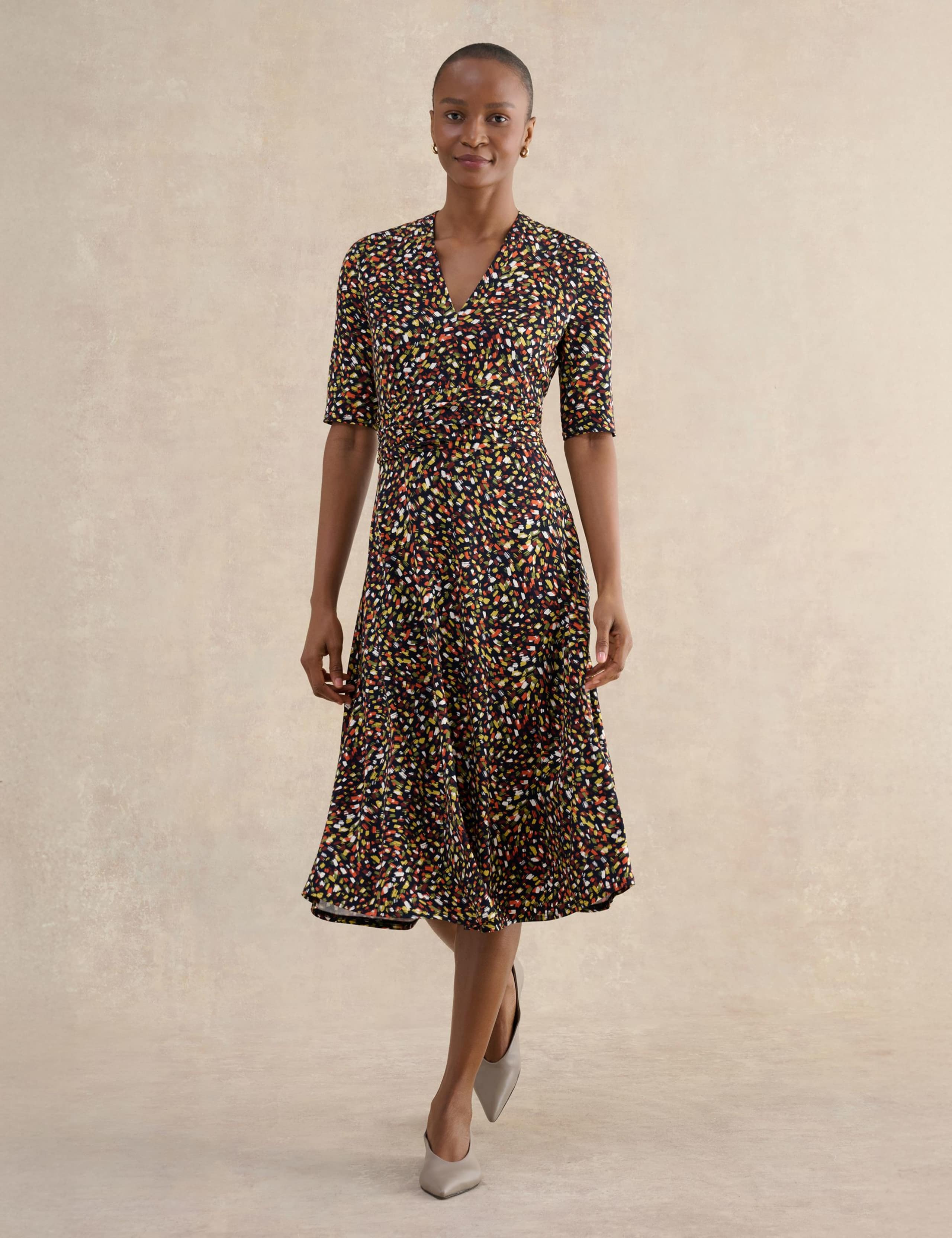 Jersey Printed V-Neck Midi Skater Dress 1 of 5