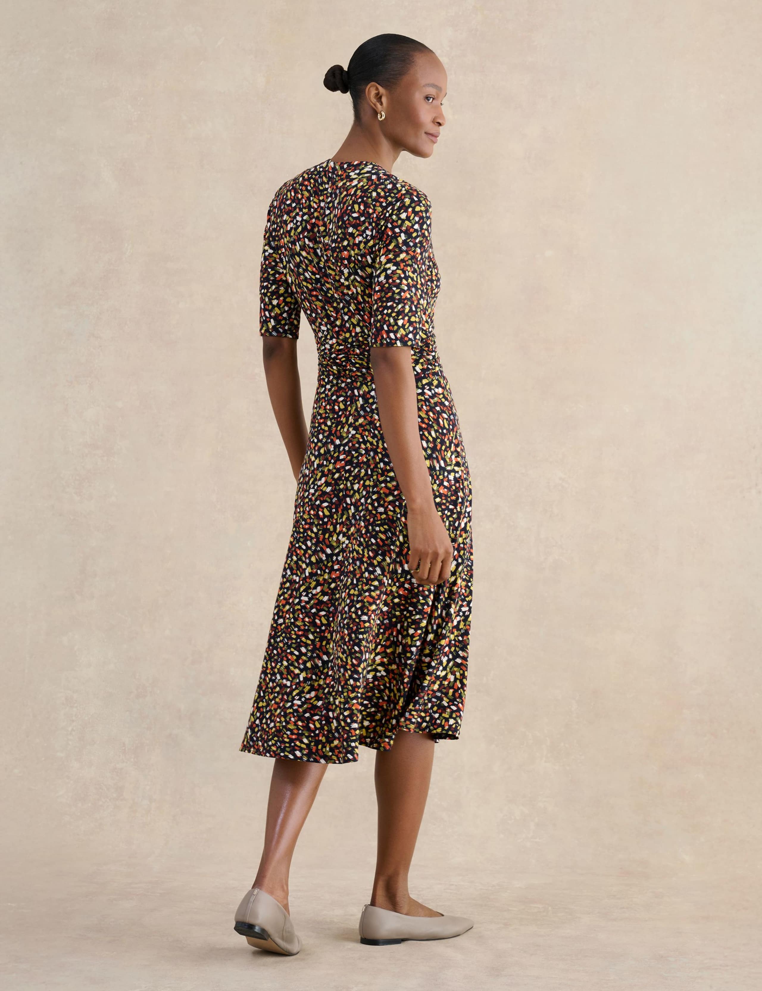 Jersey Printed V-Neck Midi Skater Dress 4 of 5