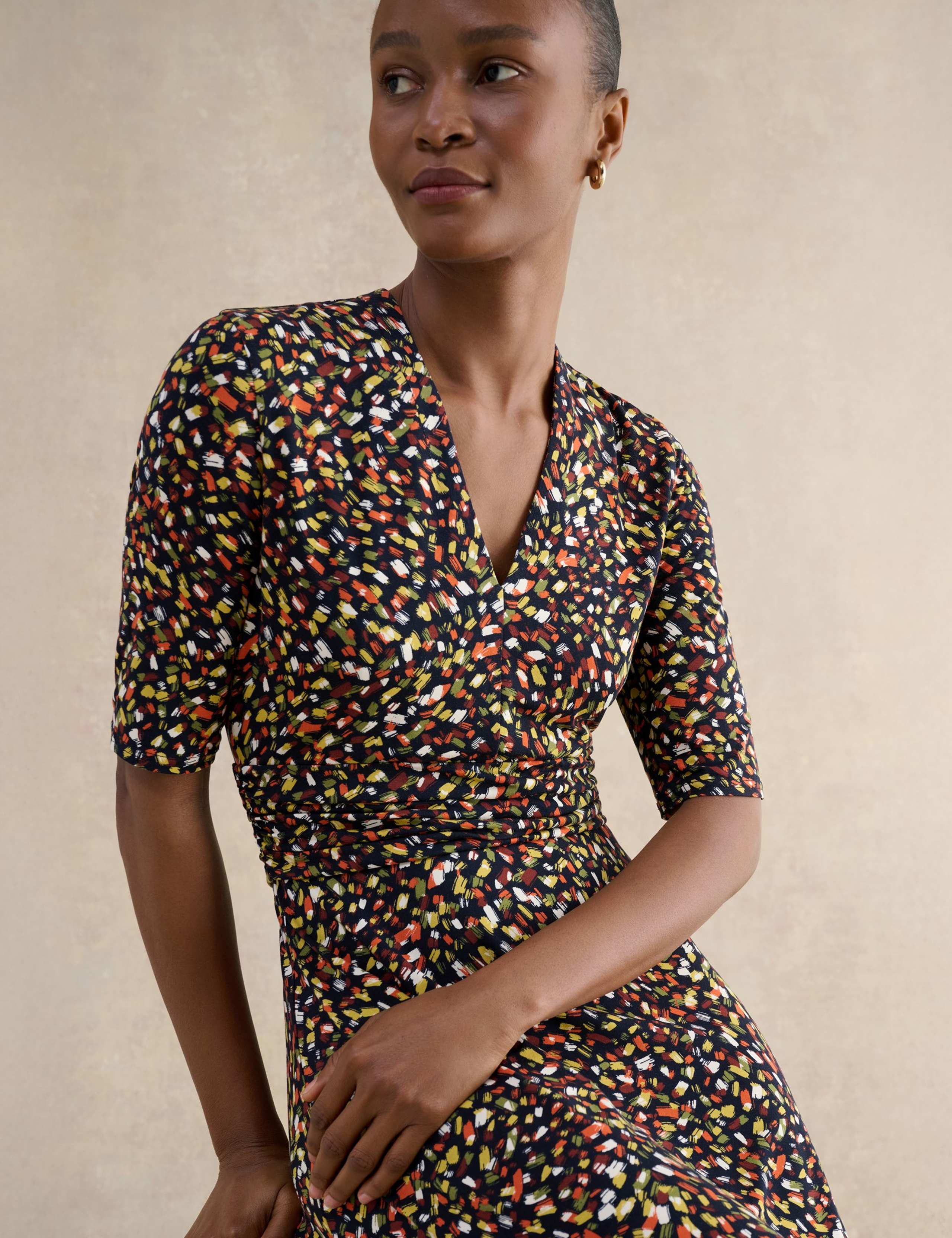 Jersey Printed V-Neck Midi Skater Dress 5 of 5