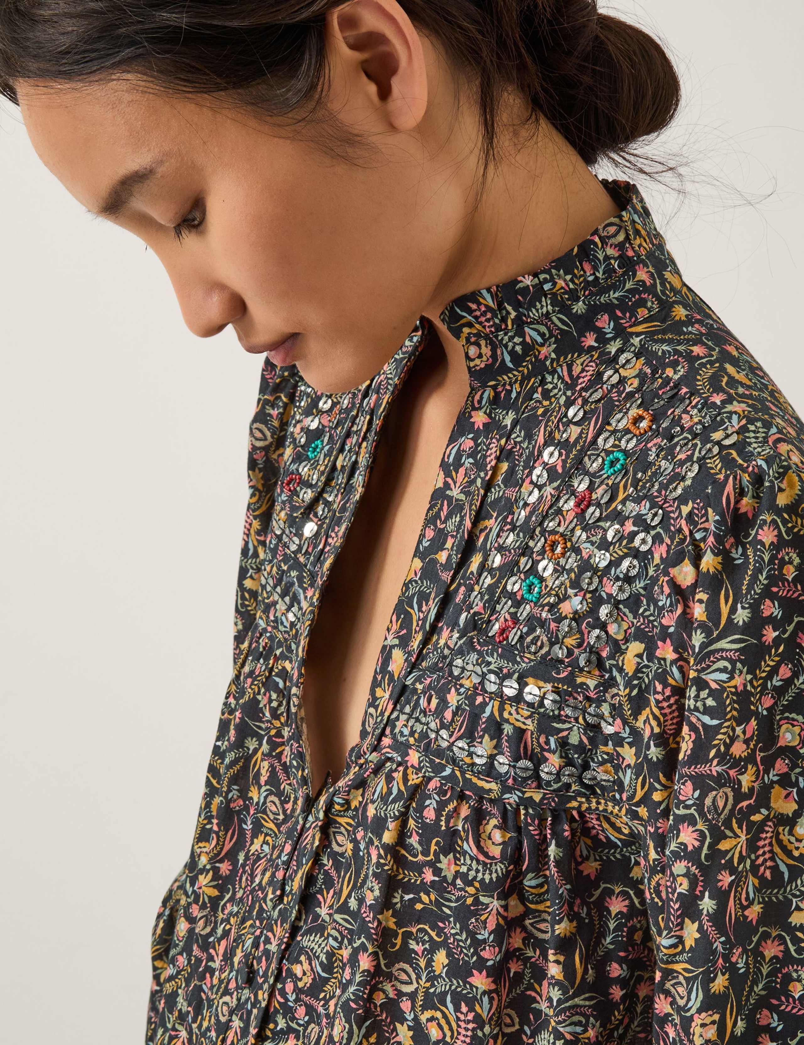 Pure Cotton Floral V-Neck Blouse 4 of 5