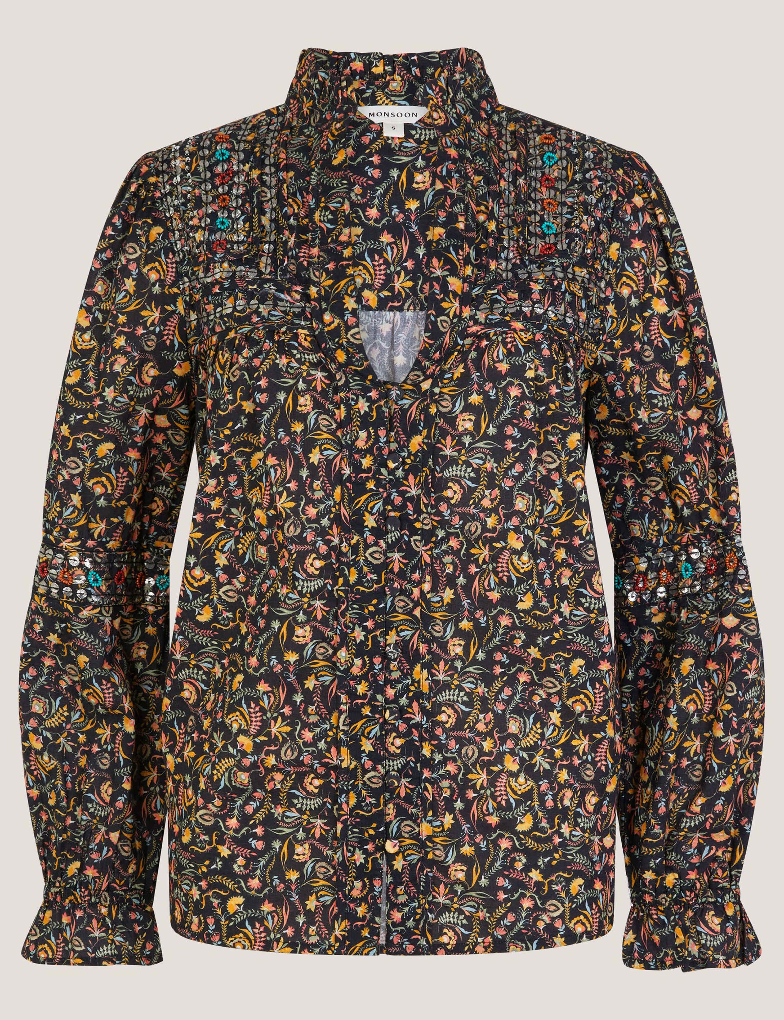 Pure Cotton Floral V-Neck Blouse 2 of 5