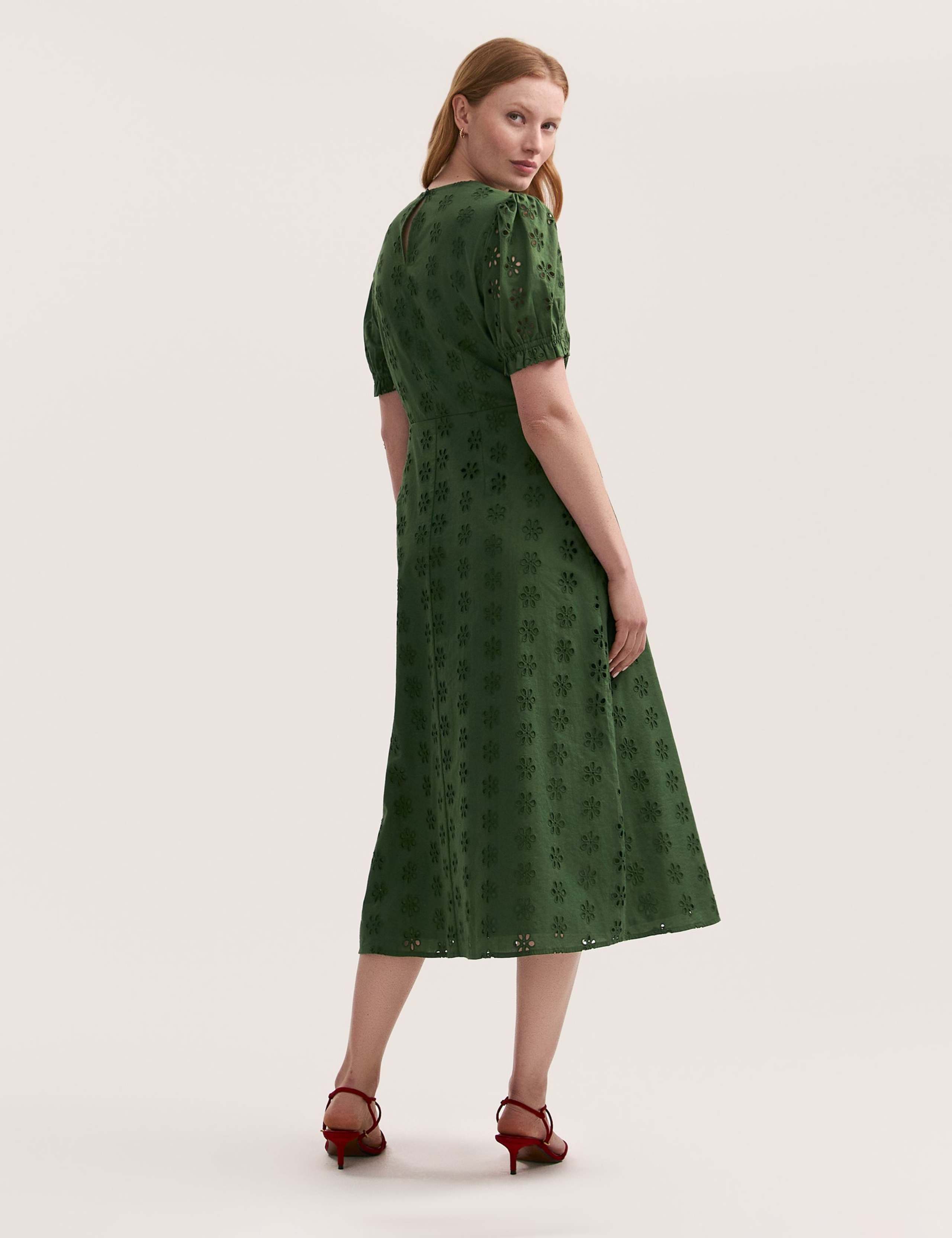 Pure Cotton Embroidered Midi Tea Dress 2 of 4