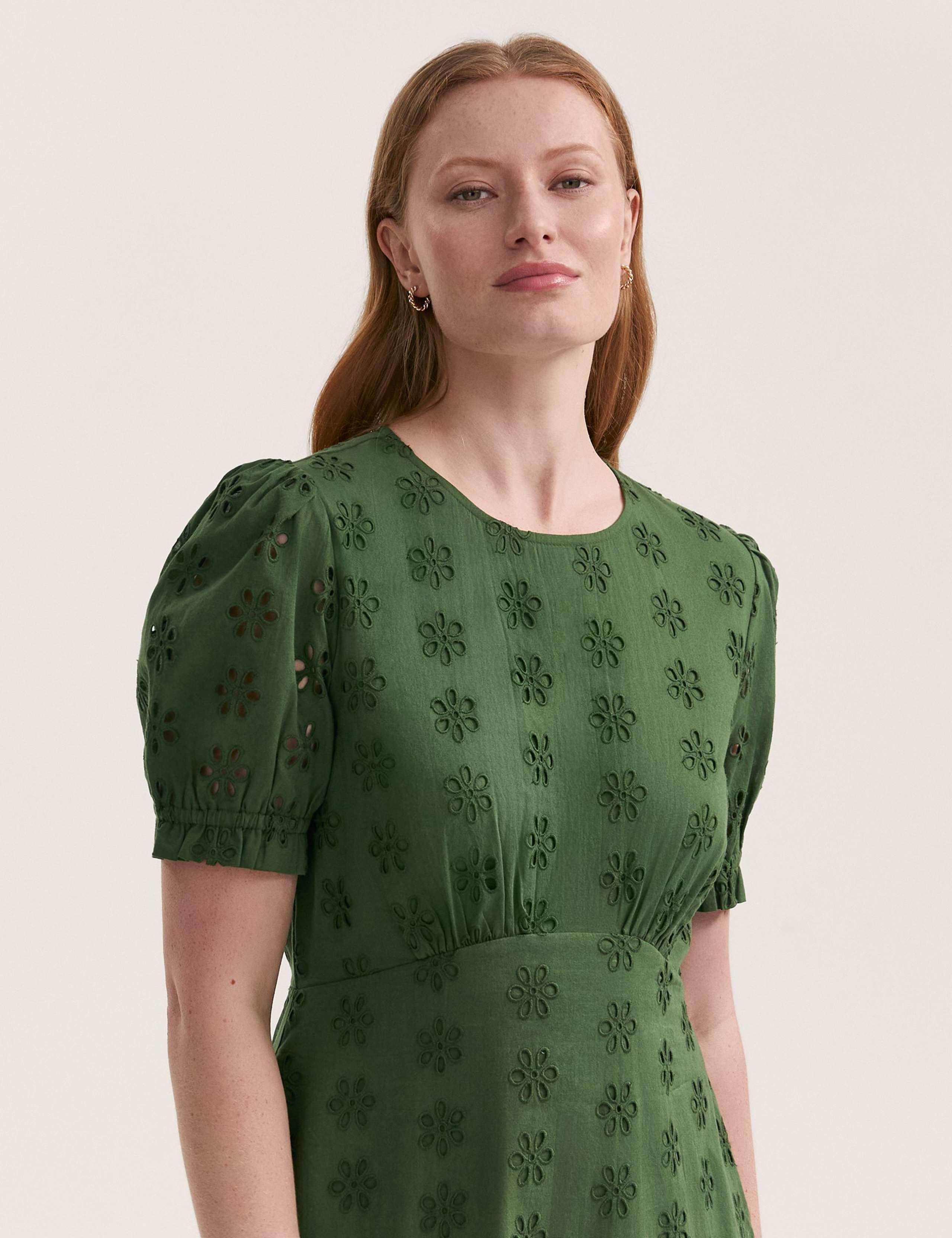 Pure Cotton Embroidered Midi Tea Dress 4 of 4