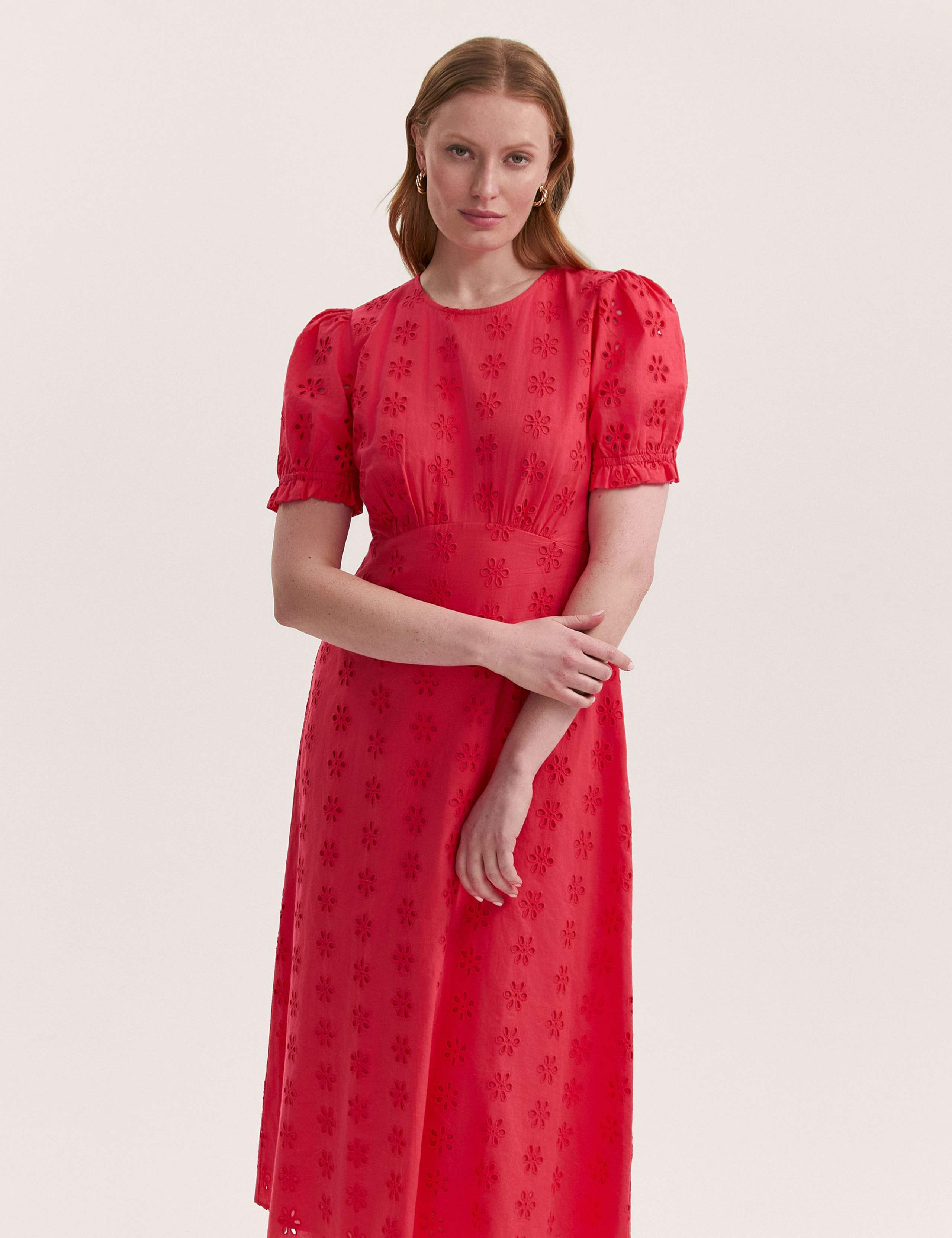 Pure Cotton Embroidered Midi Tea Dress 3 of 4