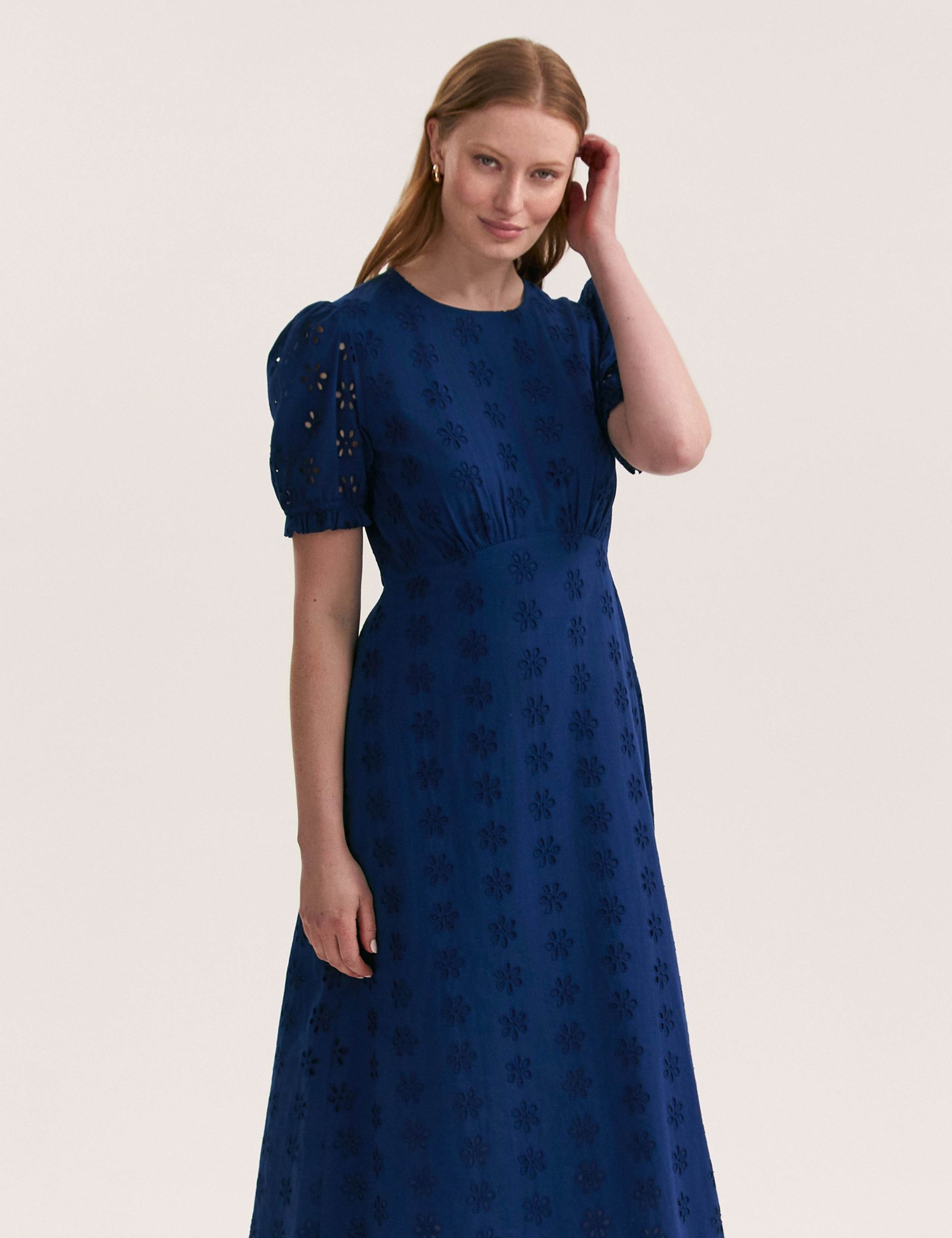 Pure Cotton Embroidered Midi Tea Dress 3 of 4