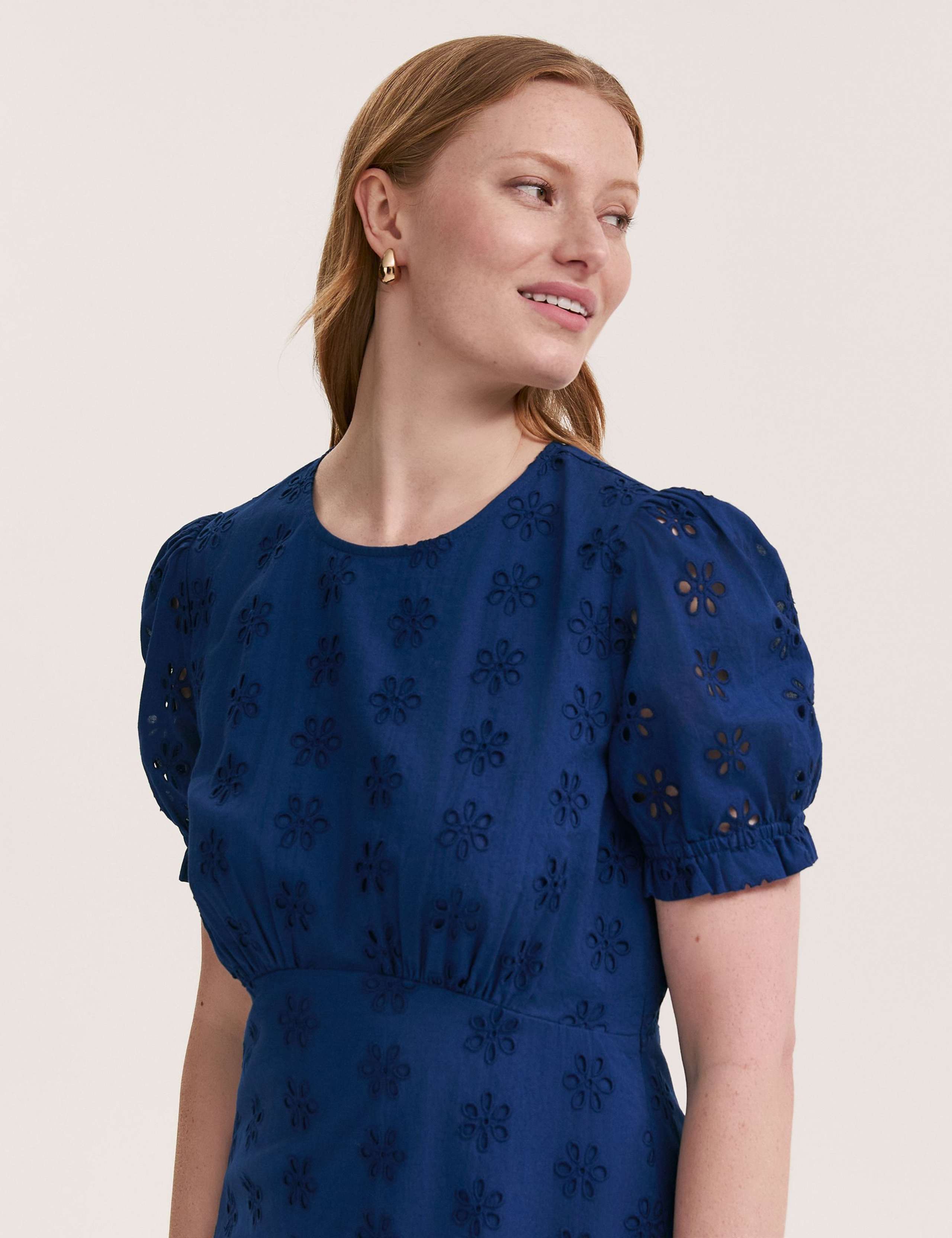 Pure Cotton Embroidered Midi Tea Dress 4 of 4