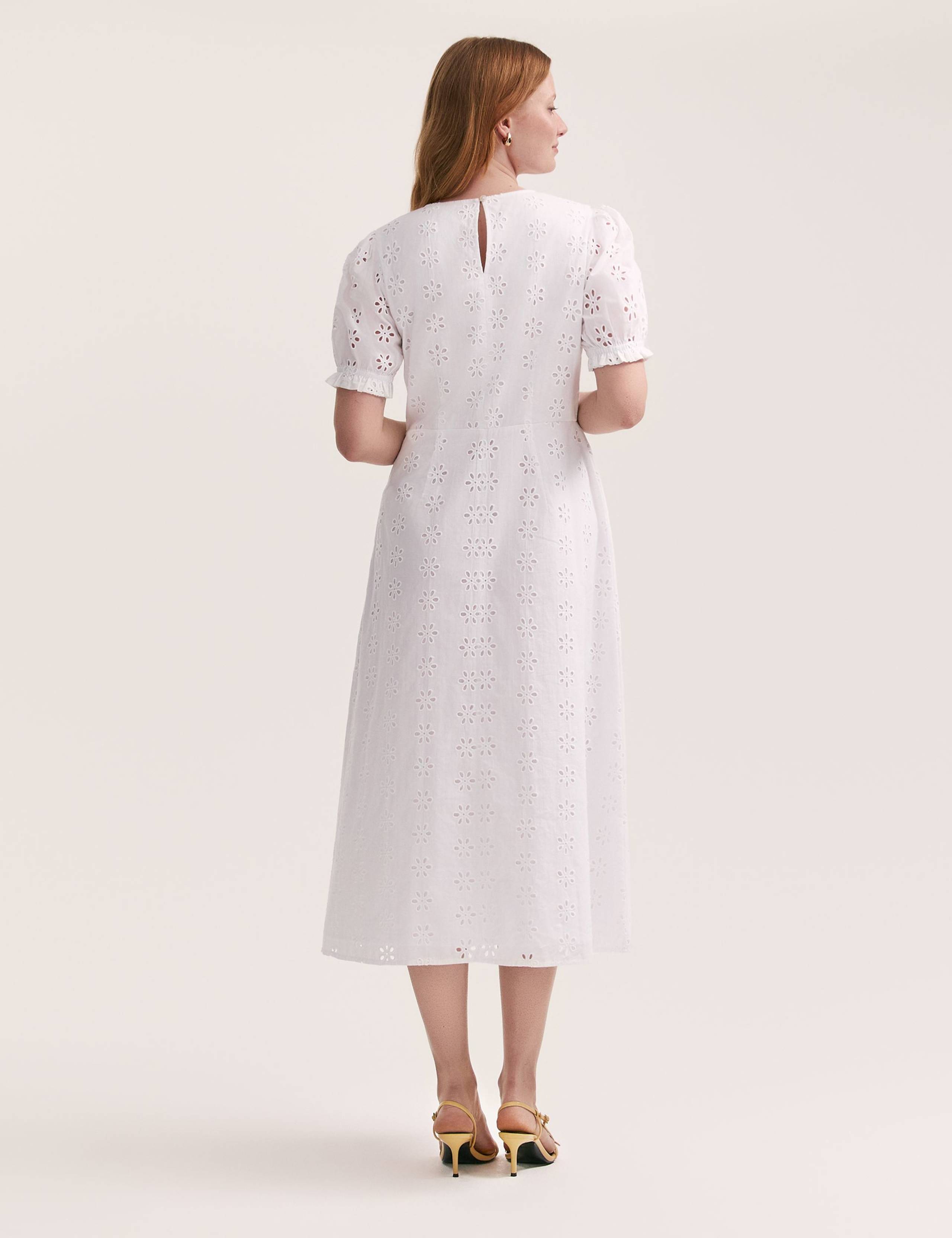 Pure Cotton Embroidered Midi Tea Dress 2 of 4