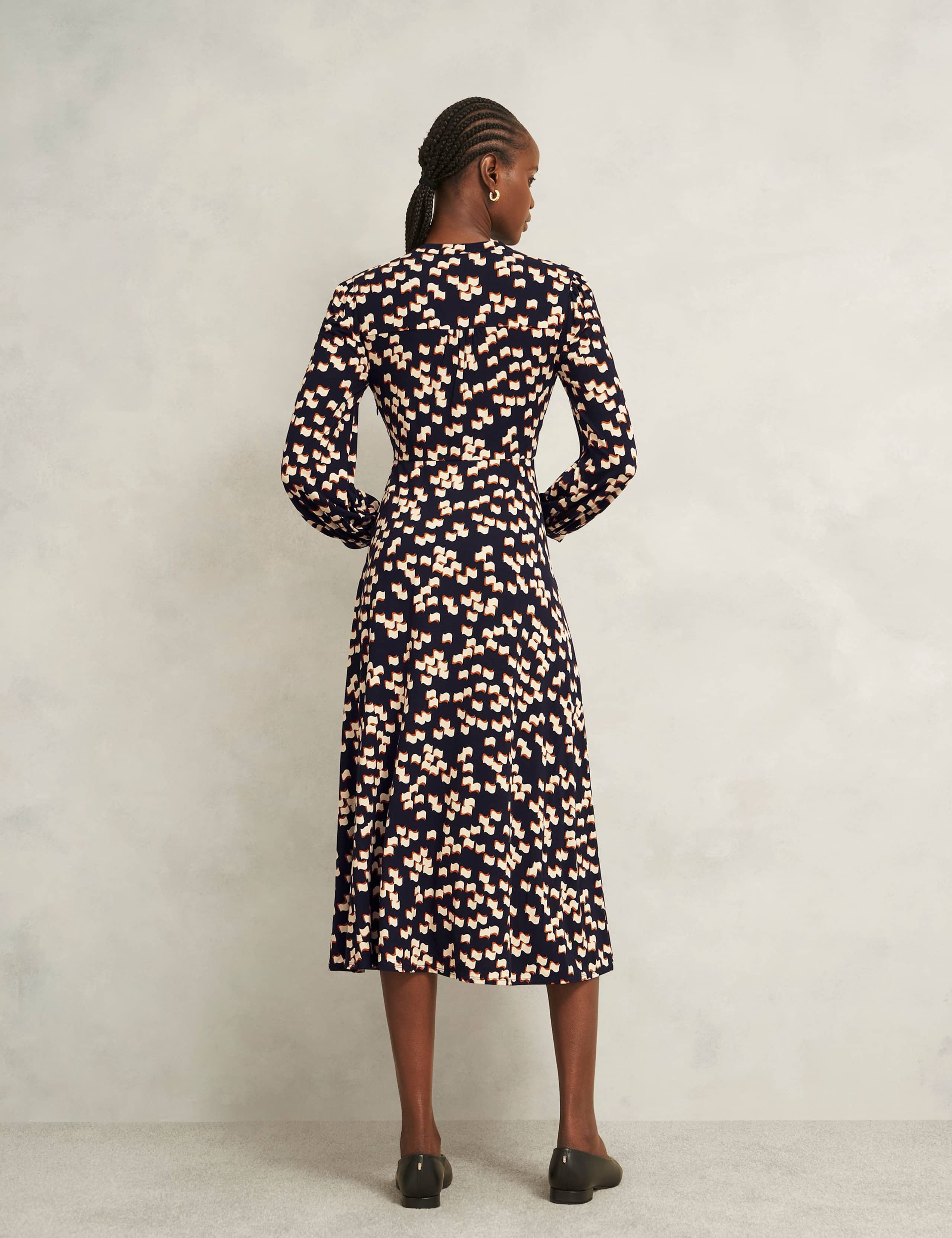 Jersey Geometric Notch Neck Midi Dress 3 of 6