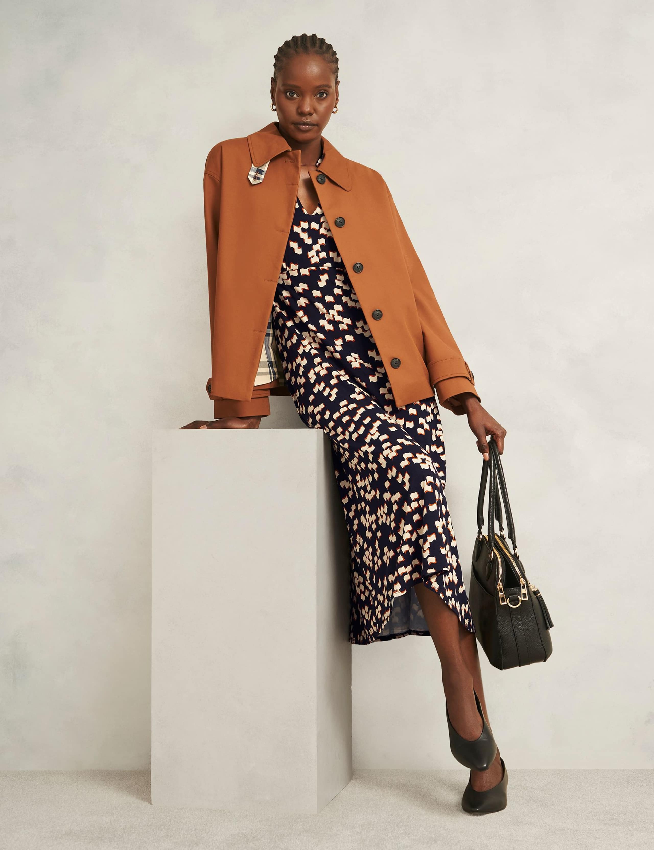 Jersey Geometric Notch Neck Midi Dress 4 of 6