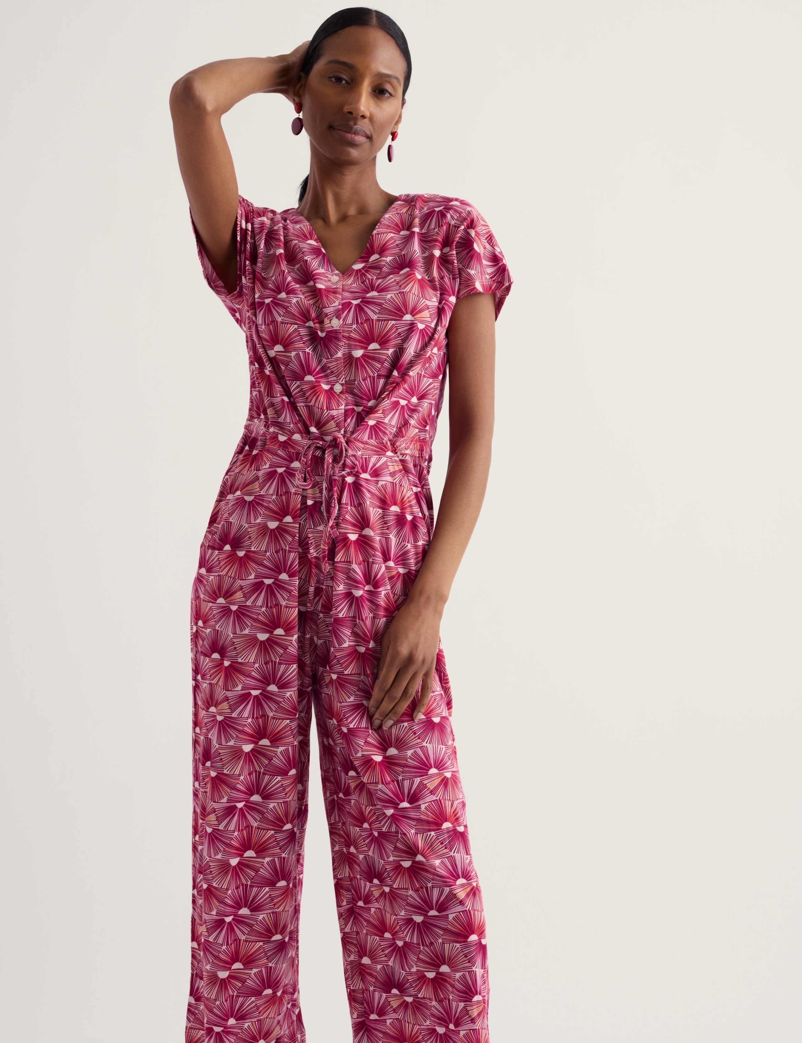 Cotton Rich Jersey V-Neck Wide Leg Jumpsuit 3 of 5