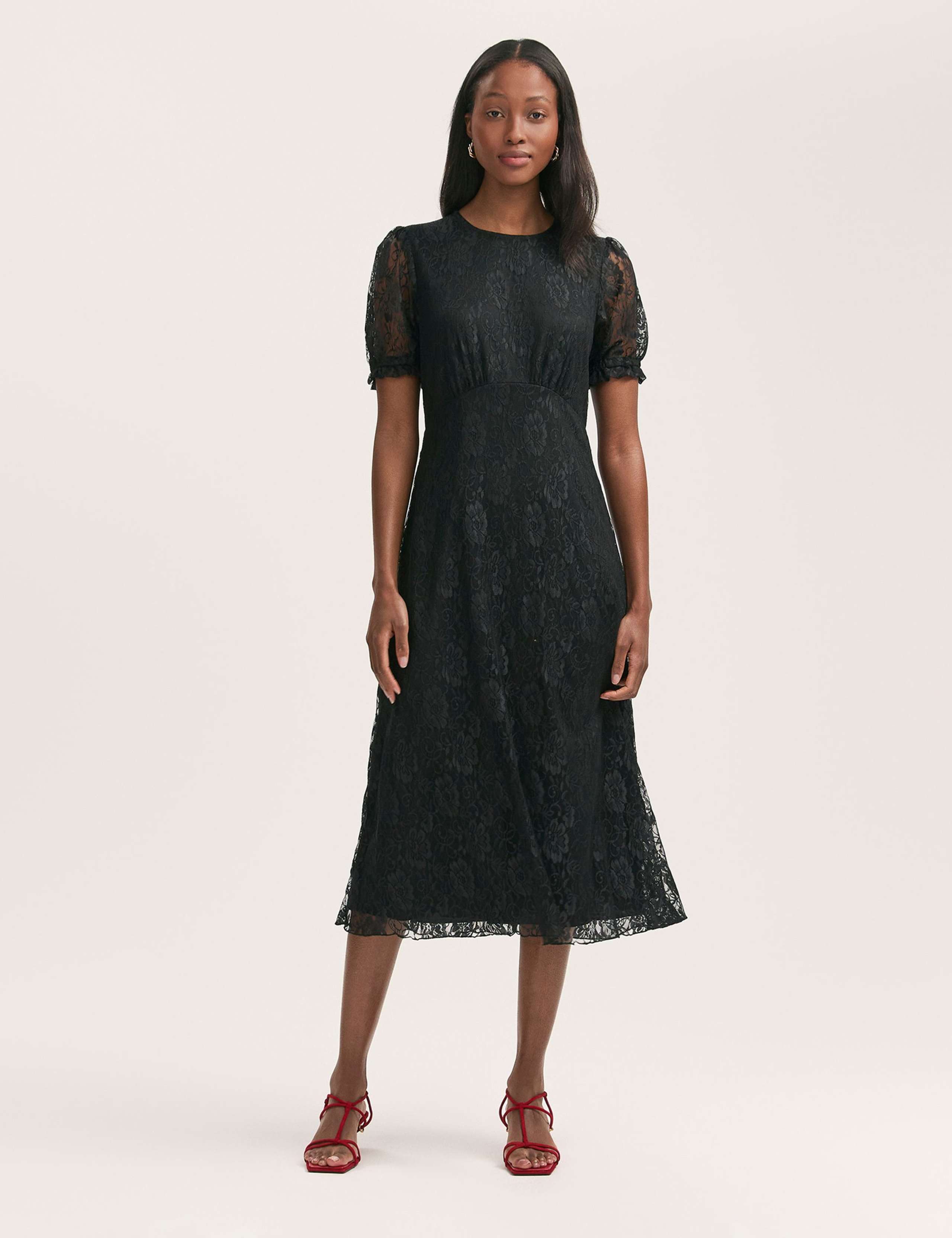 Chiffon Lace Empire Line Midi Tea Dress 1 of 4
