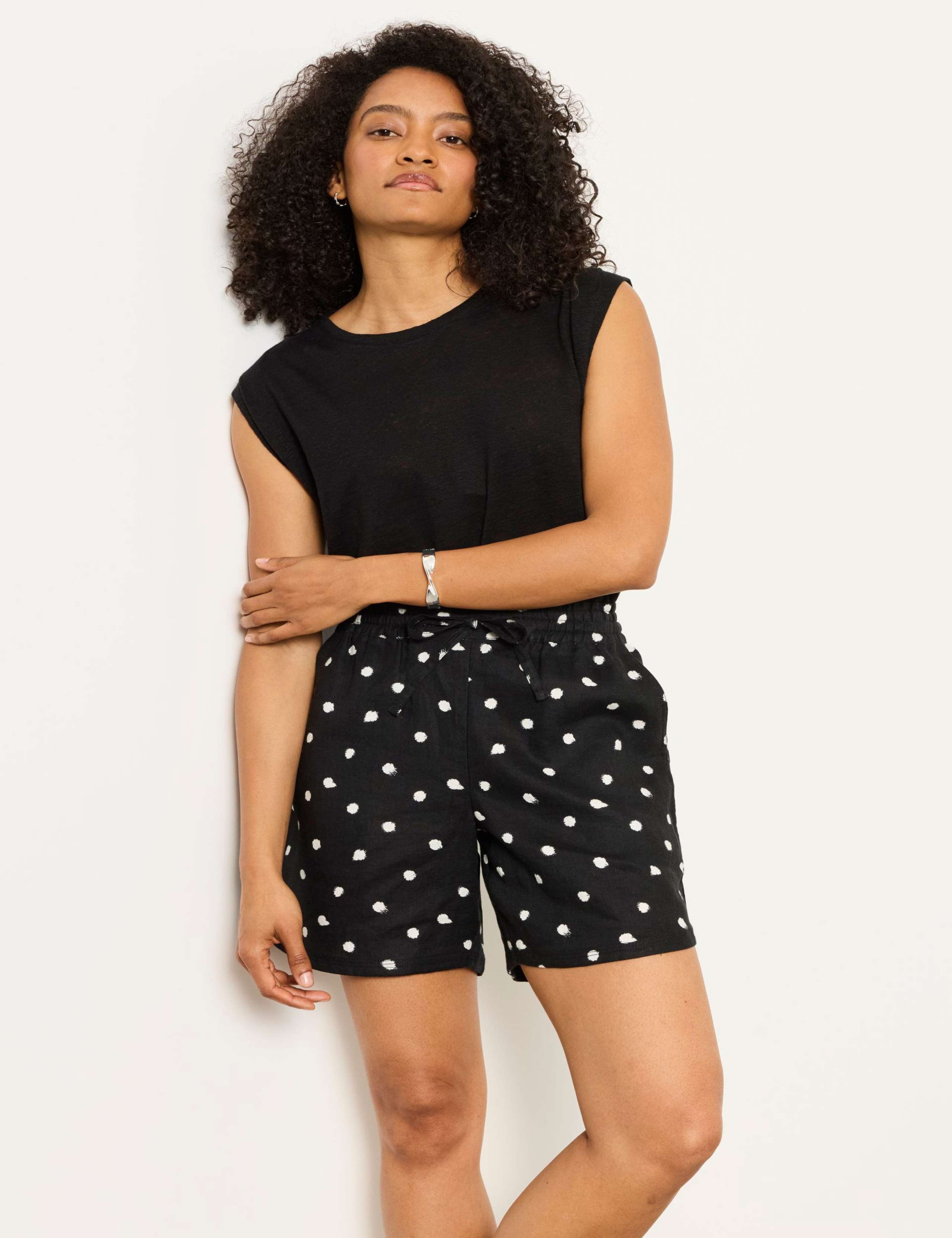 Pure Linen Polka Dot High Waisted Shorts 4 of 6