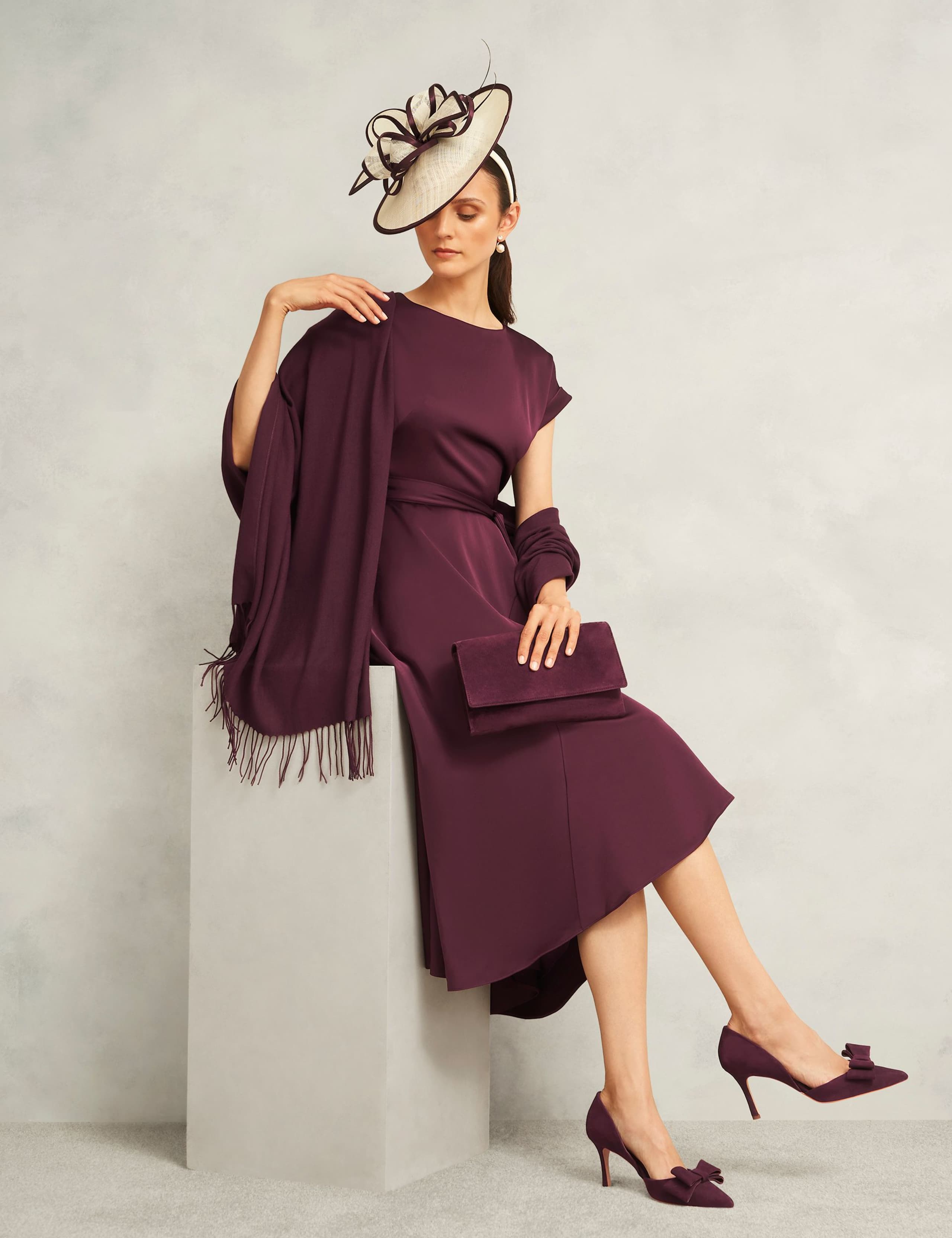 Satin Tie Waist Knee Length Skater Dress 3 of 7