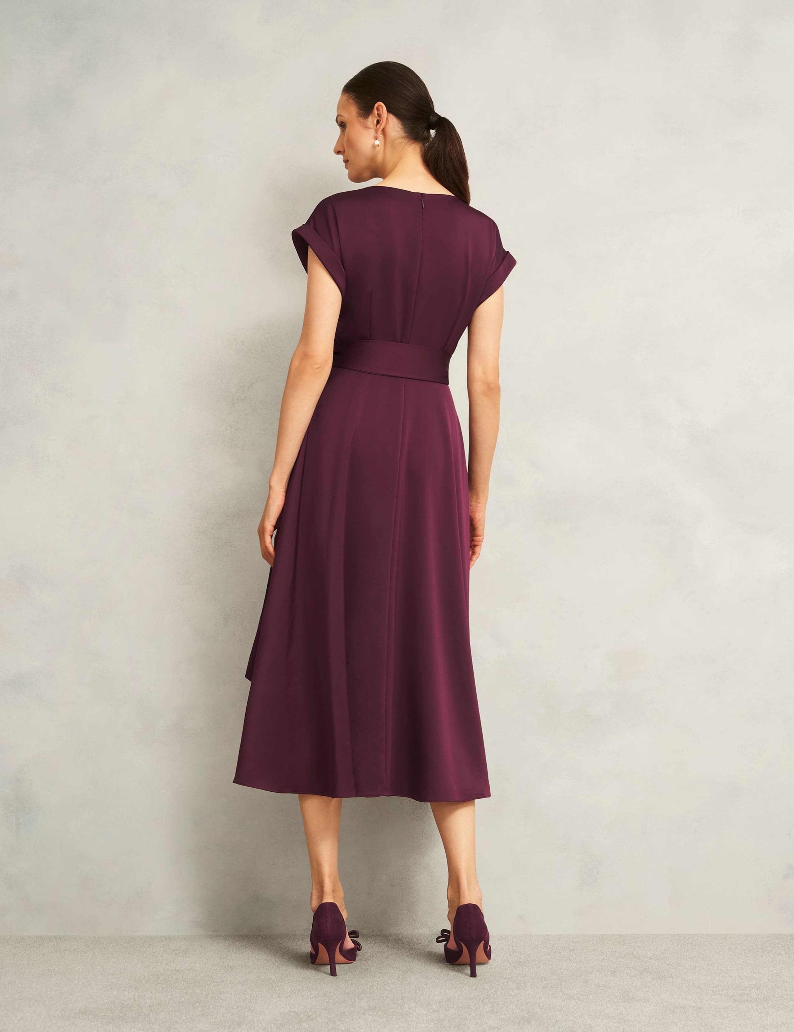 Satin Tie Waist Knee Length Skater Dress 6 of 7