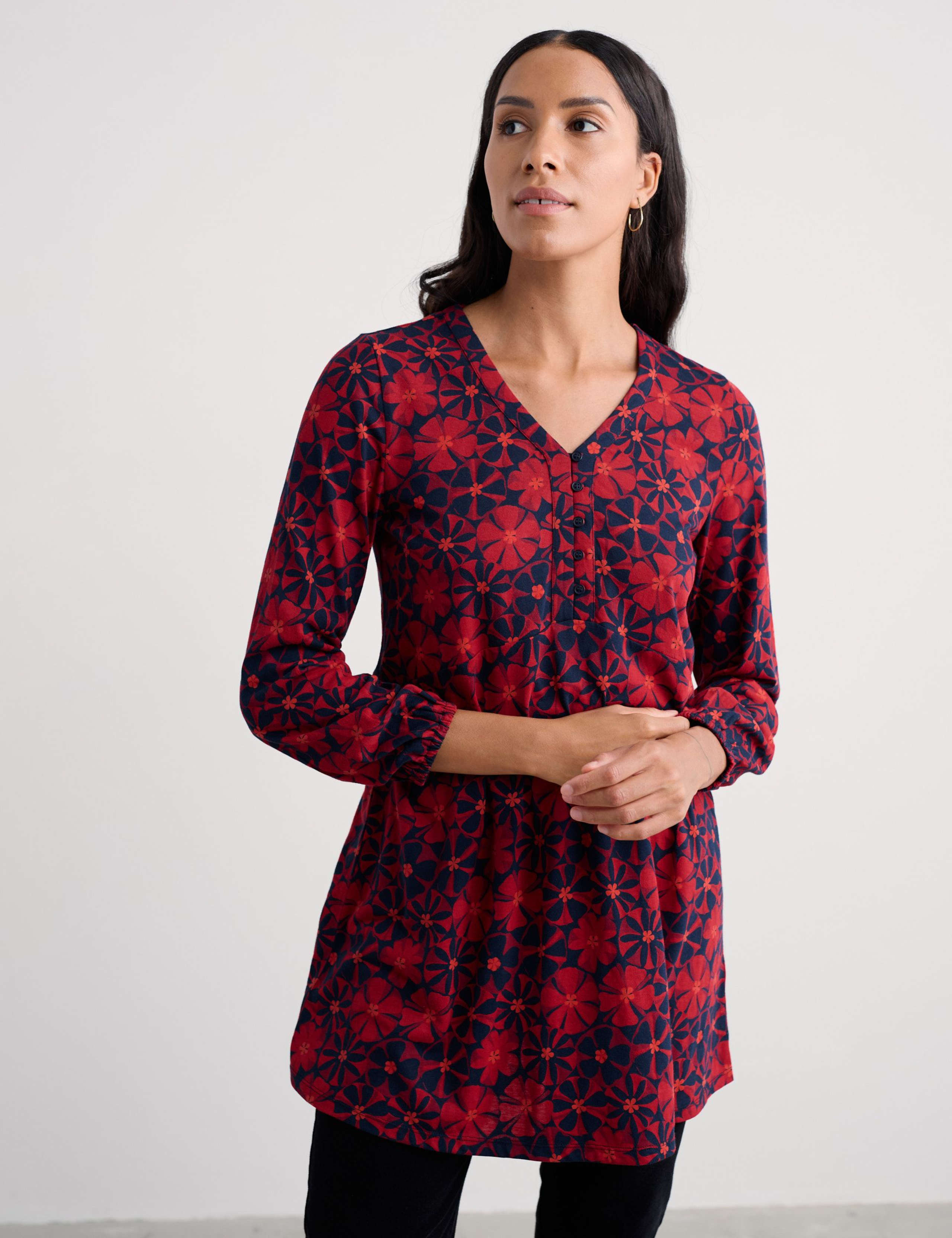 Cotton Modal Blend Floral V-Neck Tunic 3 of 4