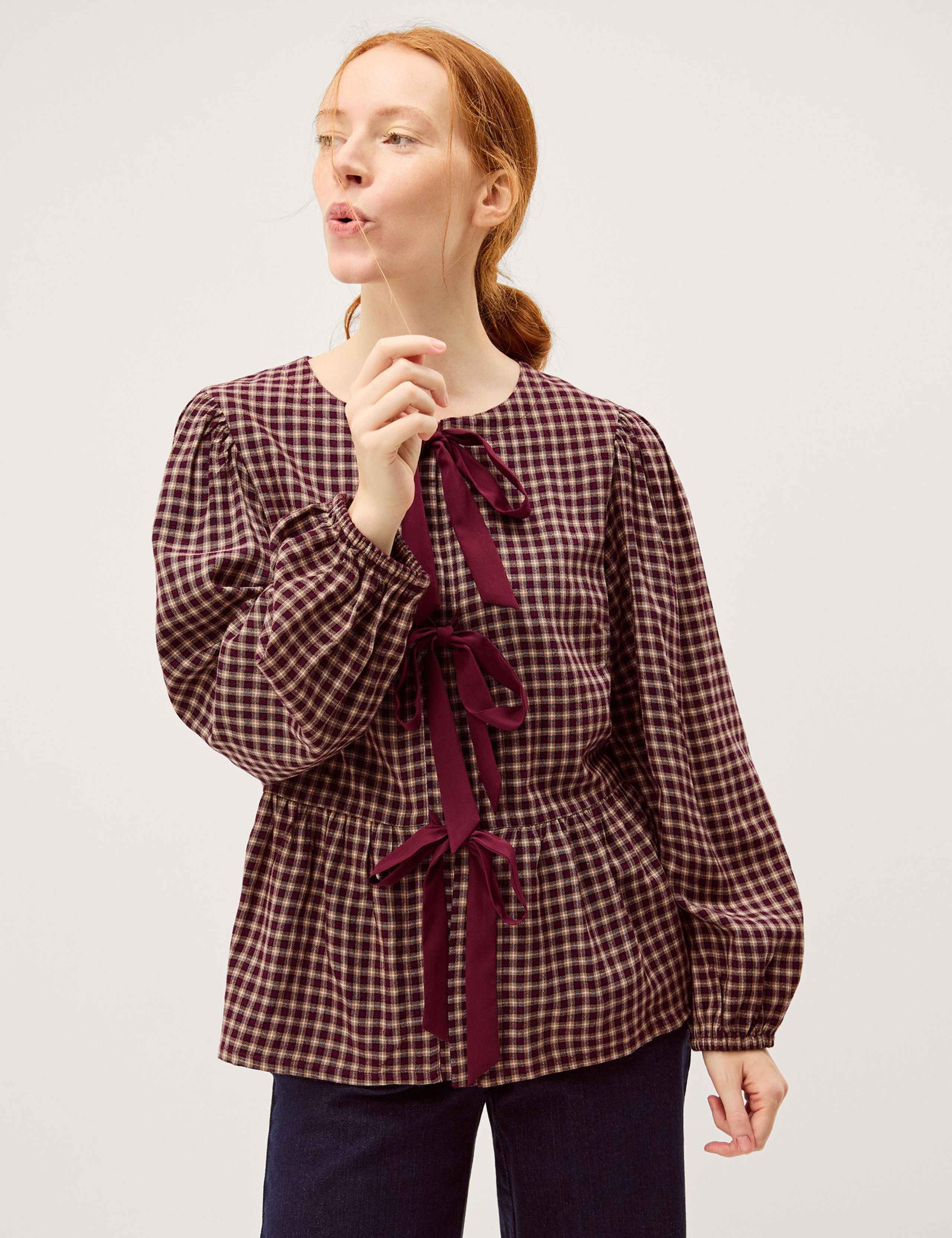 Check Tie Front Peplum Blouse 4 of 5