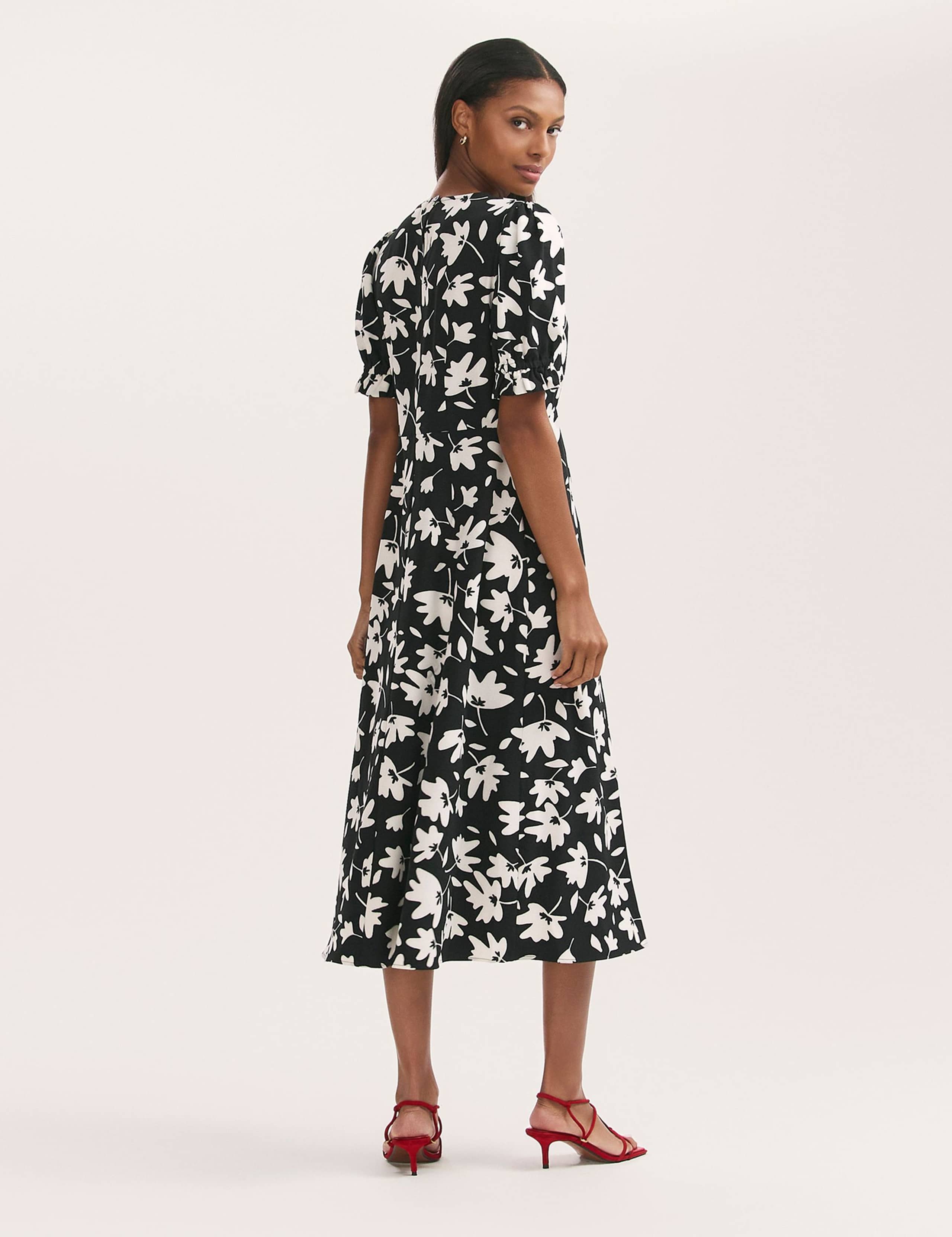 Jersey Floral Midi Waisted Dress 2 of 5